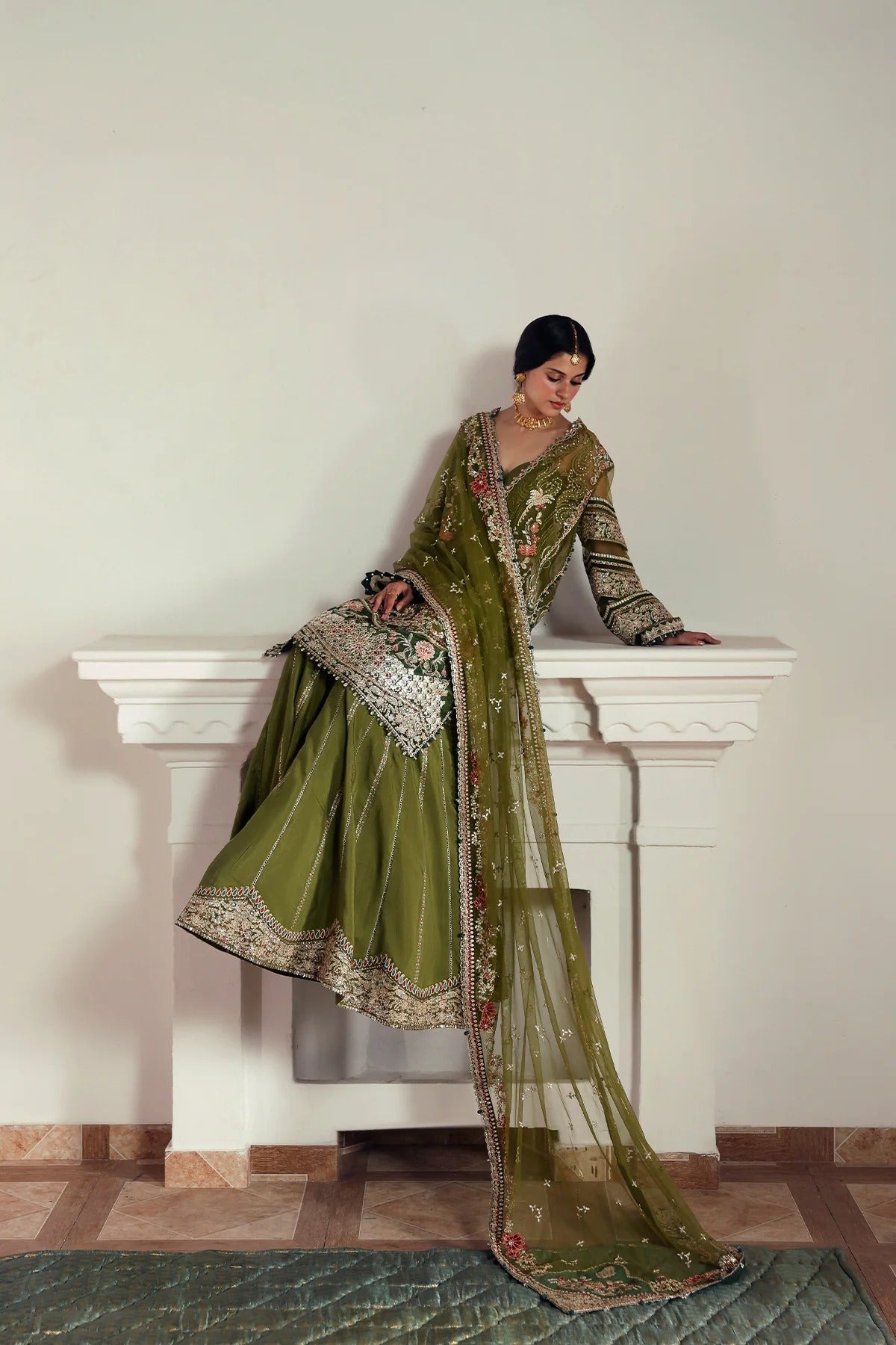Afrozeh Zoon Style — Mairaz Olive & Green Three-Piece Suit