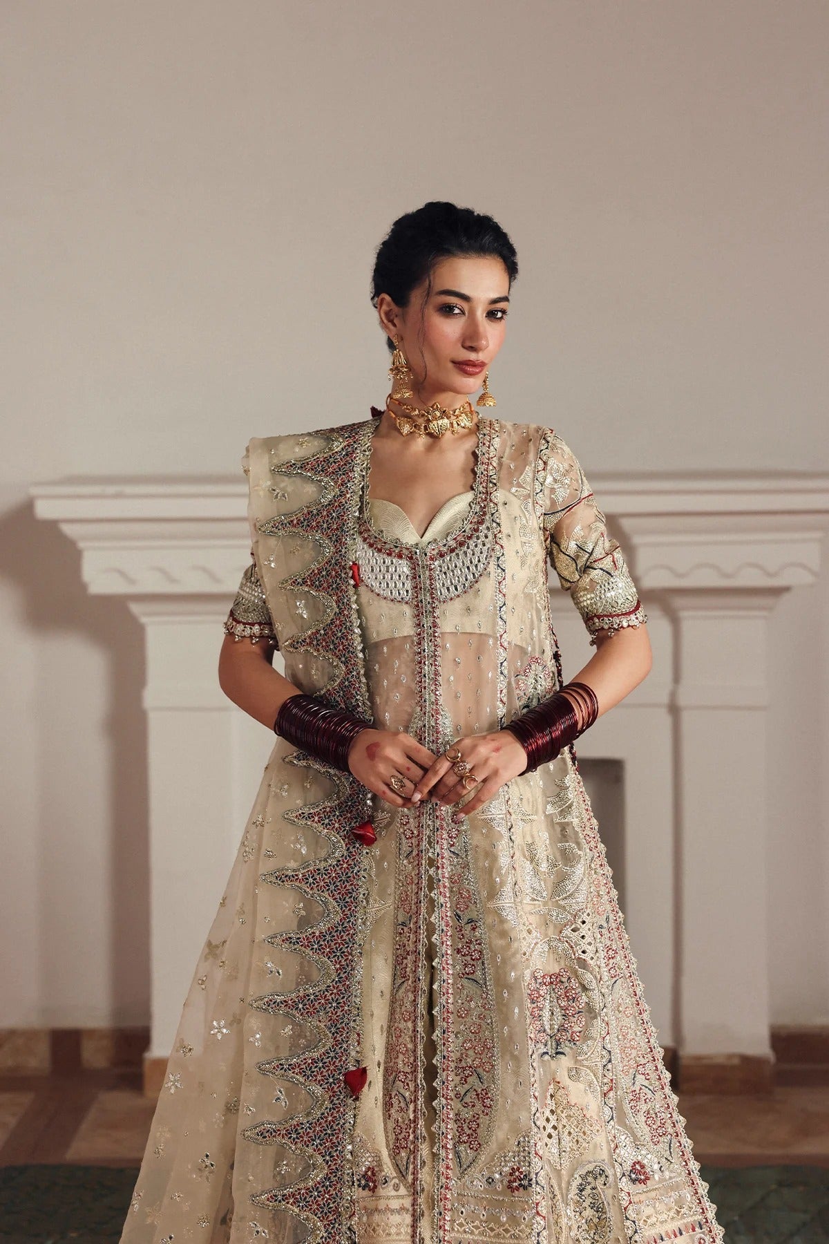 Afrozeh Shahnaz Style — Mairaz Cream Three-Piece Suit