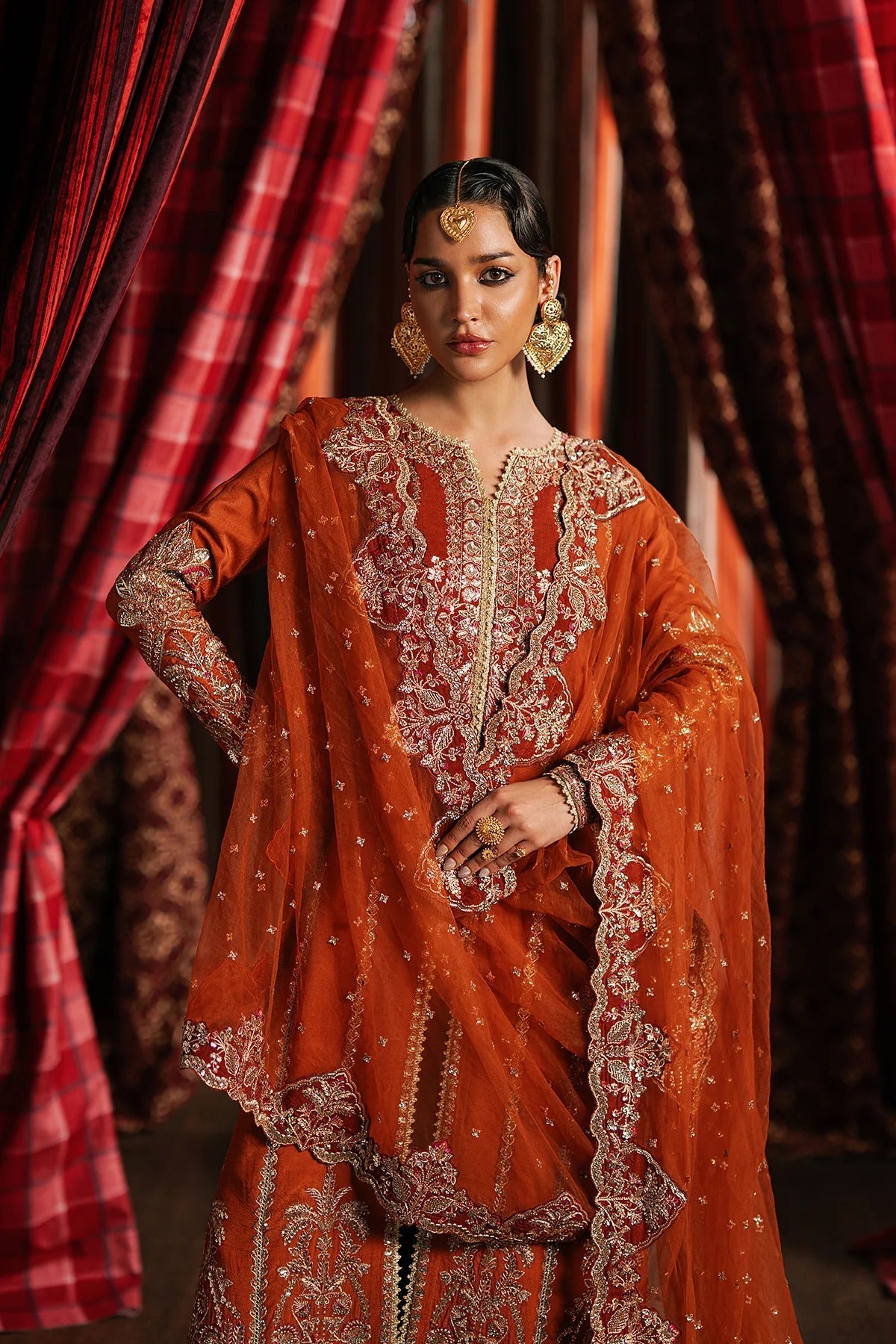 Afrozeh Aafreen Style — Mairaz Rust Three-Piece Suit