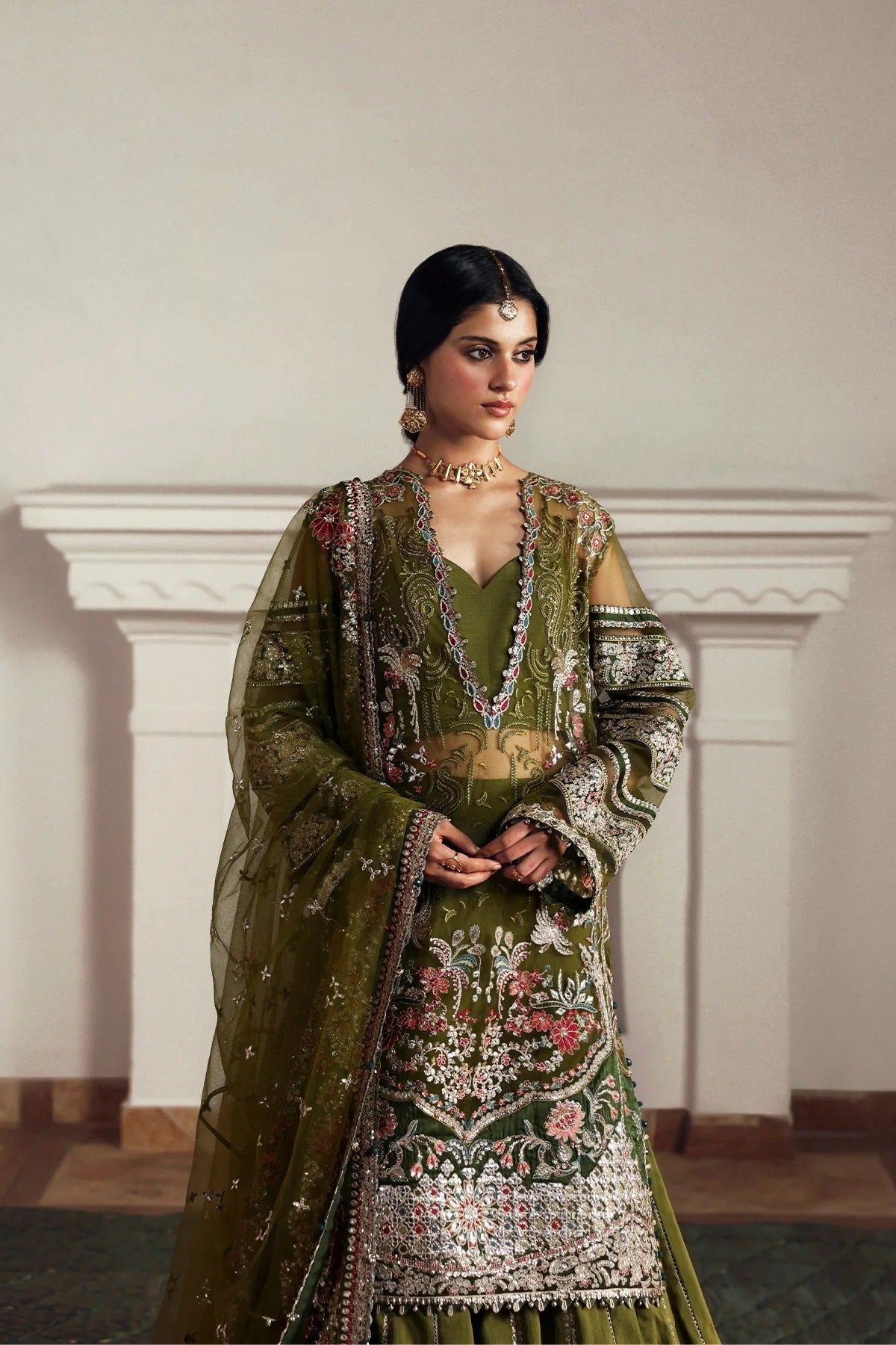 Afrozeh Zoon Style — Mairaz Olive & Green Three-Piece Suit