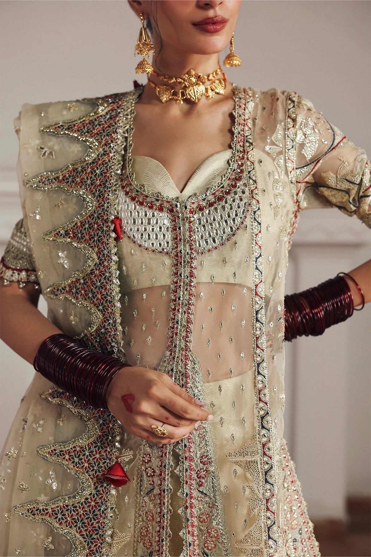 Afrozeh Shahnaz Style — Mairaz Cream Three-Piece Suit