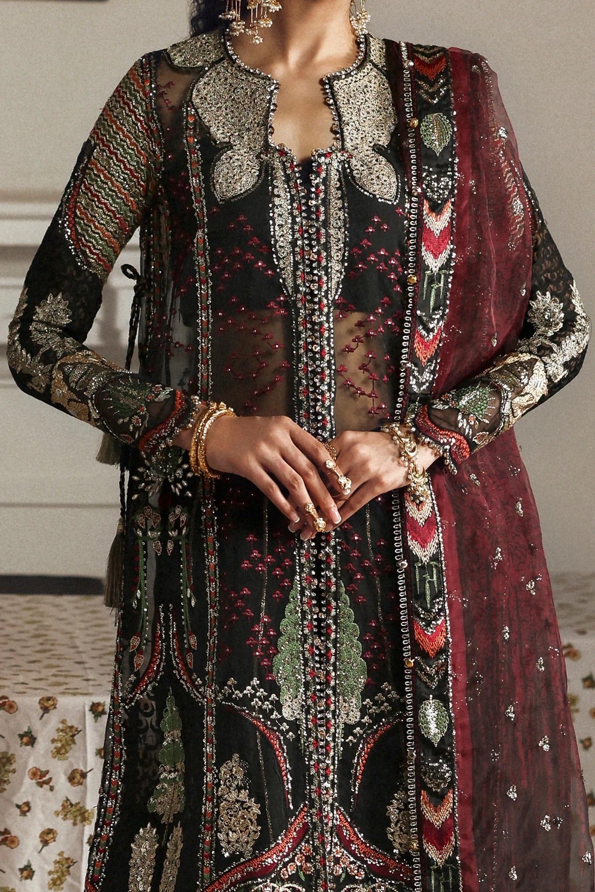 Afrozeh Dhanak Style — Mairaz Black Three-Piece Suit