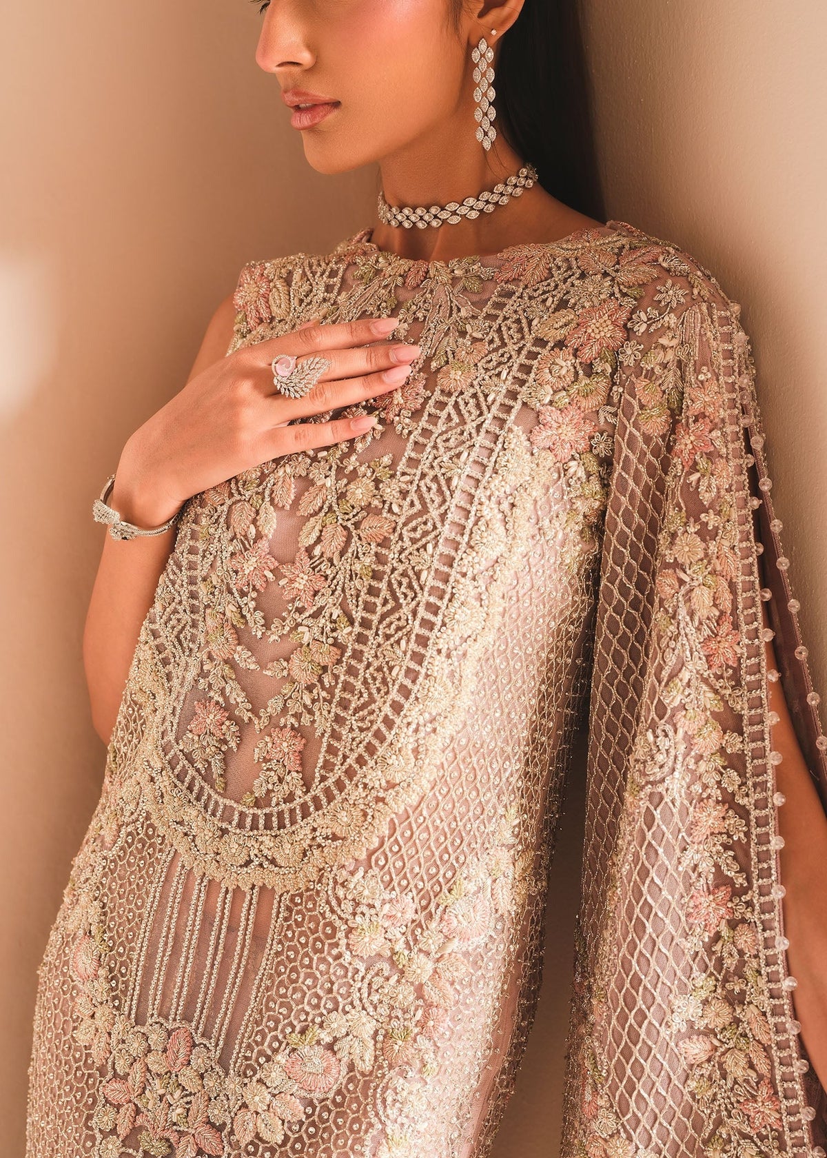 Saira Shakira Lush Style AC-83 lilac net outfit detail by MAIRAZ