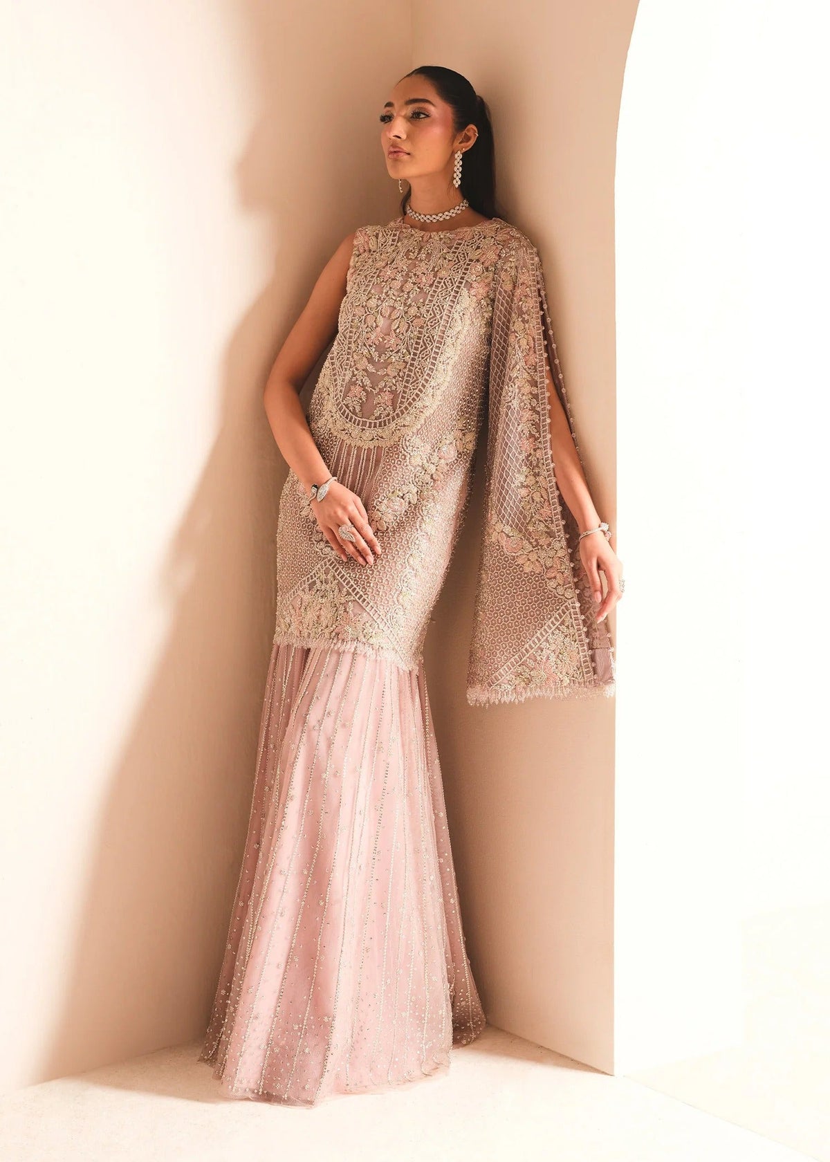 Saira Shakira Lush Style AC-83 lilac wedding sharara side view by MAIRAZ