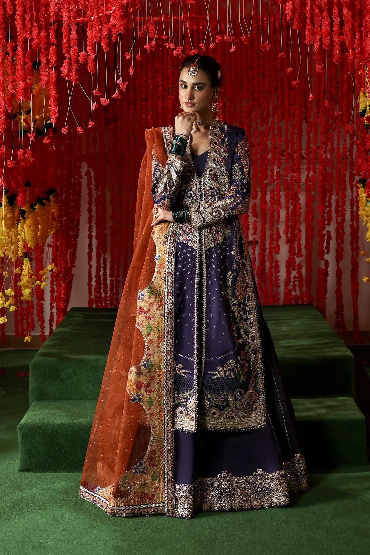 Afrozeh Gulnaar Style — Mairaz Purple & Rust Three-Piece Suit