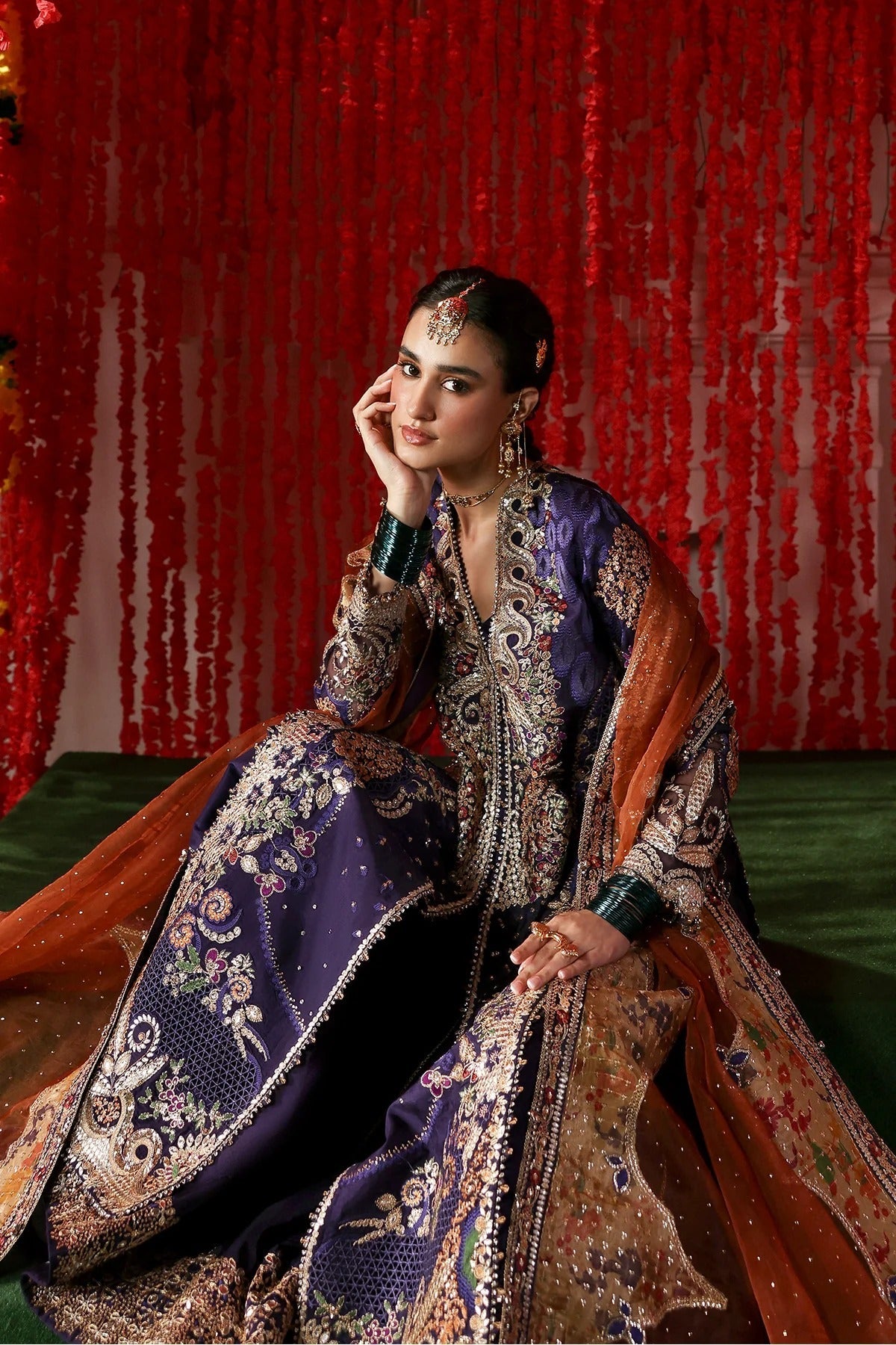 Afrozeh Gulnaar Style — Mairaz Purple & Rust Three-Piece Suit