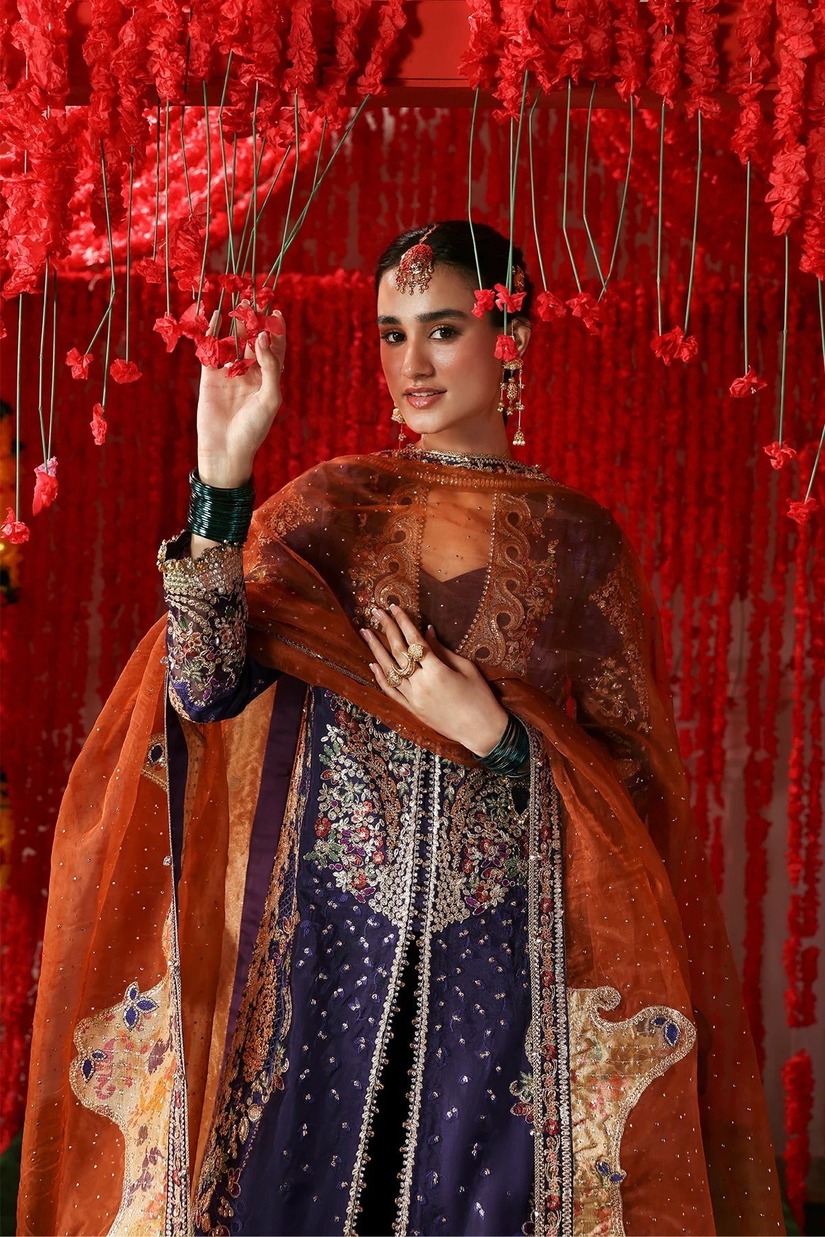Afrozeh Gulnaar Style — Mairaz Purple & Rust Three-Piece Suit
