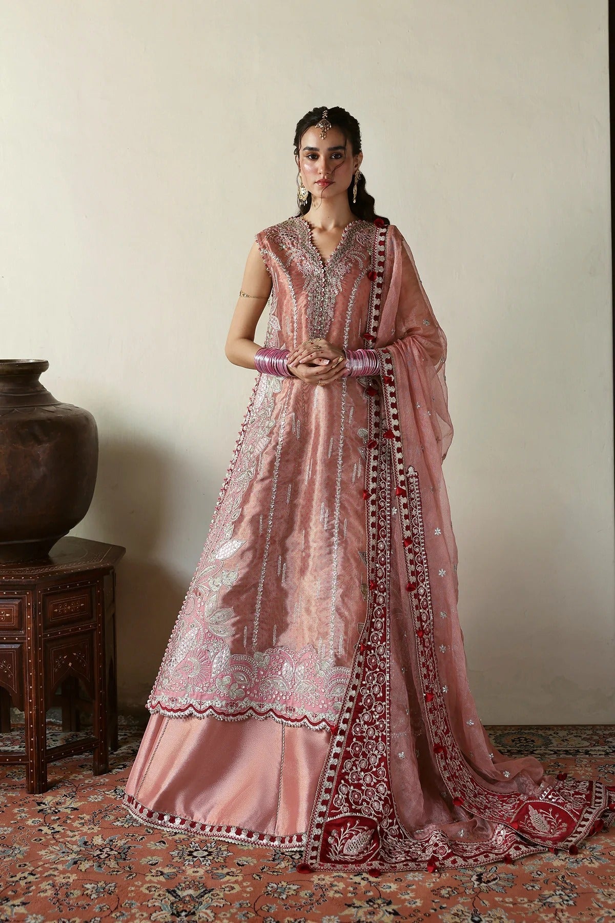 Afrozeh Roshaan Style — Mairaz Pink & Maroon Three-Piece Suit