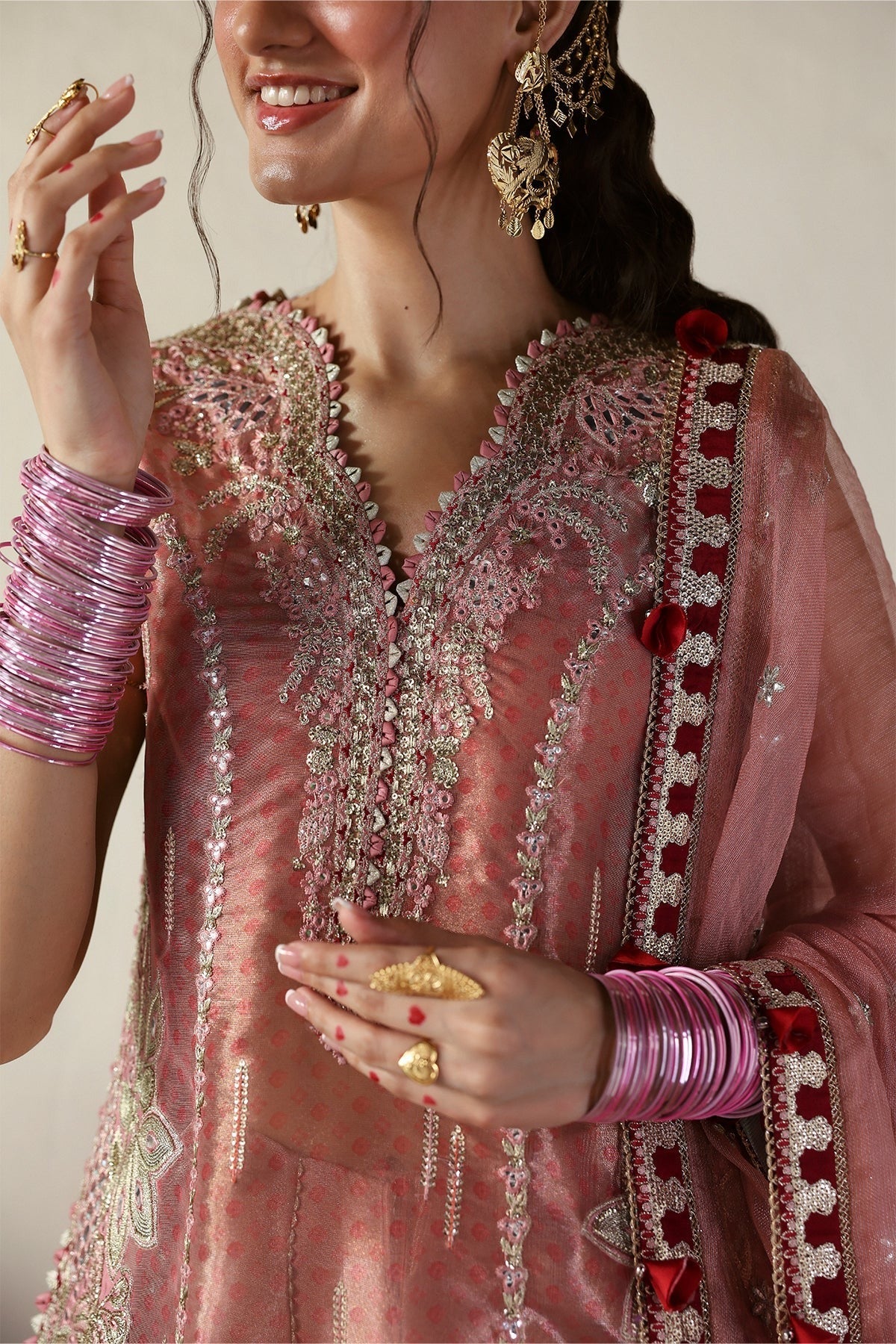 Afrozeh Roshaan Style — Mairaz Pink & Maroon Three-Piece Suit