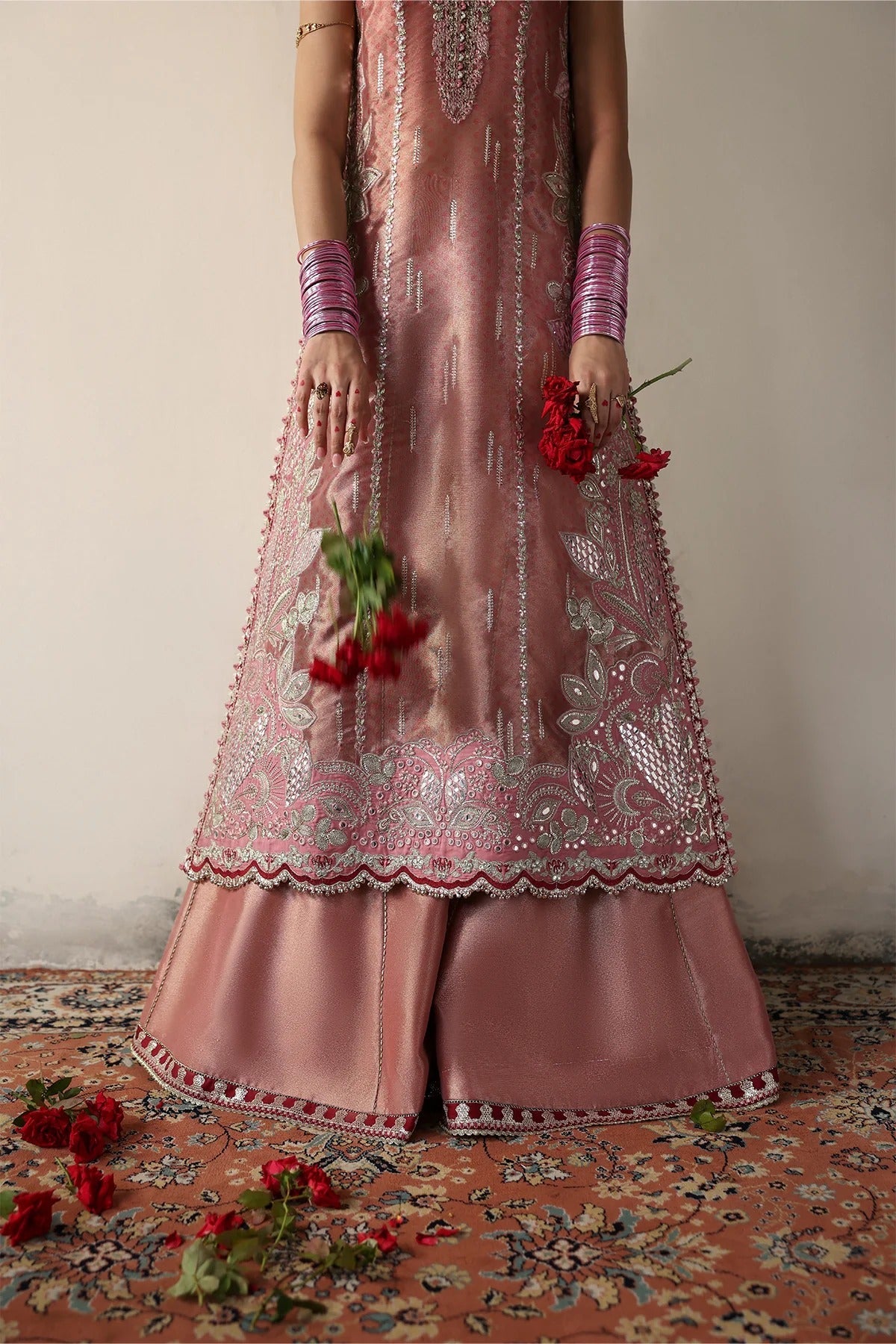 Afrozeh Roshaan Style — Mairaz Pink & Maroon Three-Piece Suit