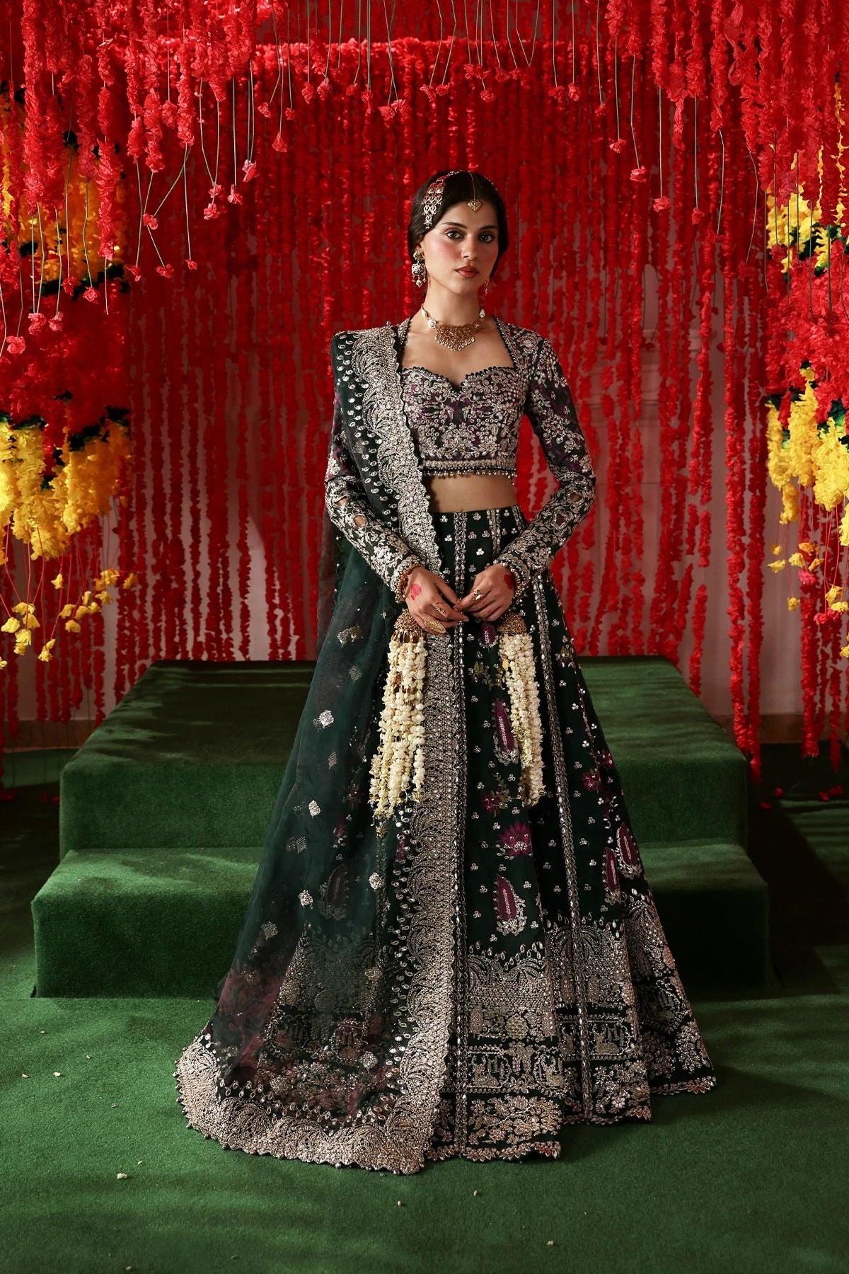 Afrozeh Shonglam Style — Mairaz Dark Green Three-Piece Suit