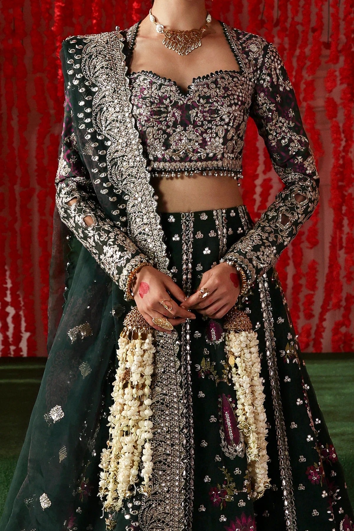Afrozeh Shonglam Style — Mairaz Dark Green Three-Piece Suit