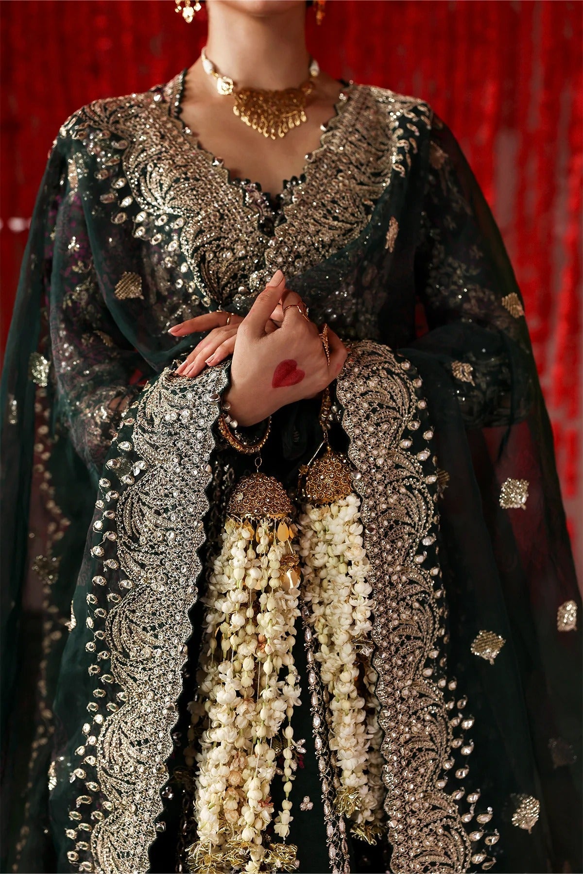 Afrozeh Shonglam Style — Mairaz Dark Green Three-Piece Suit