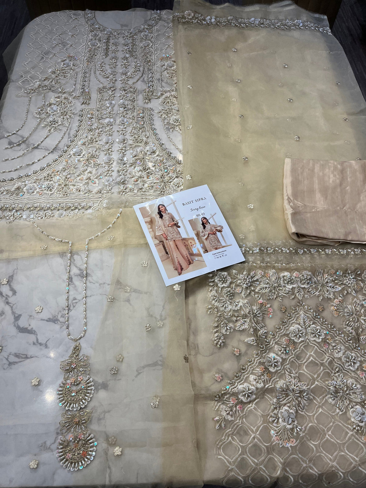 Baasit Sipra Ivory Luxe style handwork and pearl detail