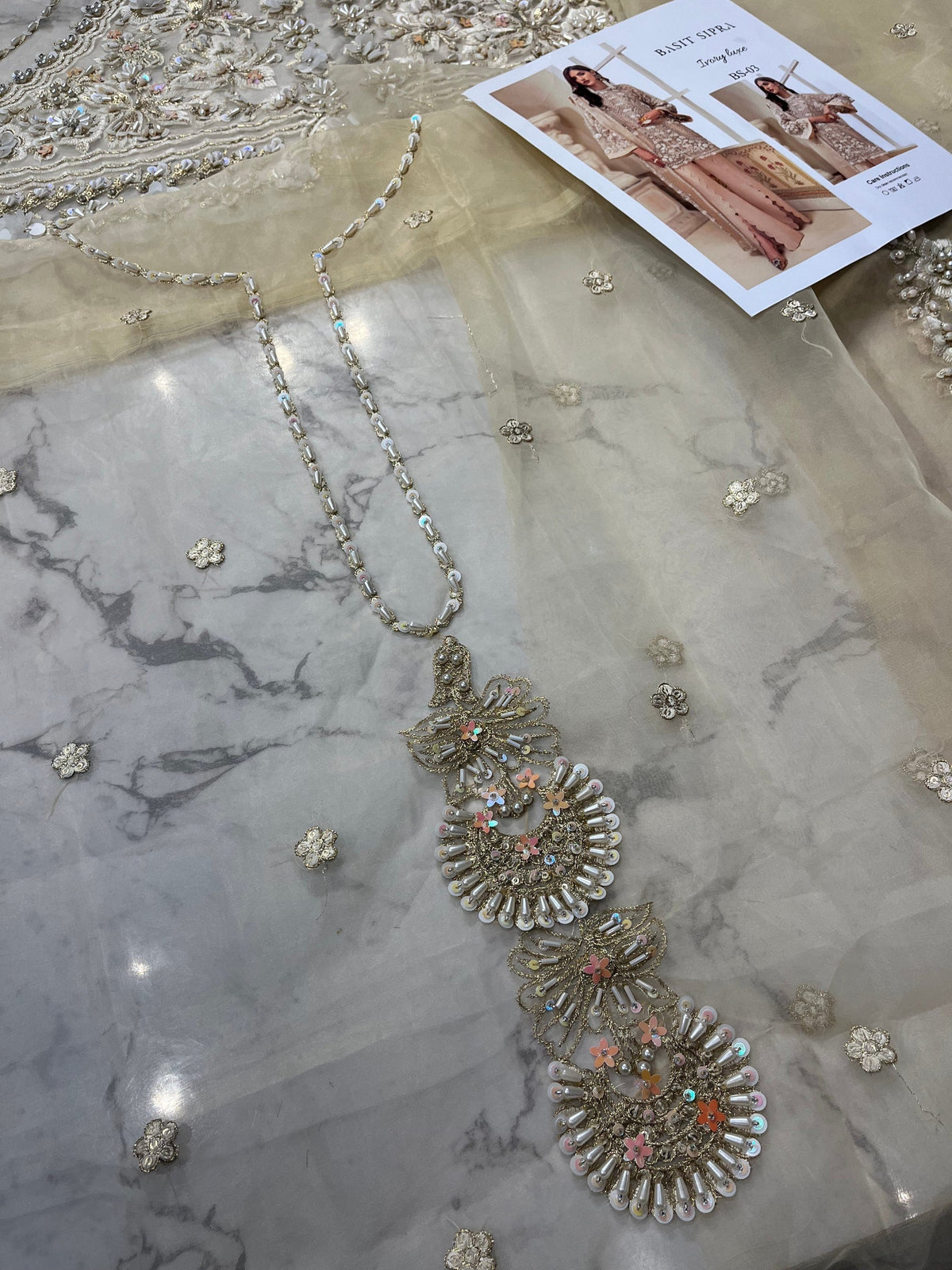 Baasit Sipra Ivory Luxe style organza outfit detail