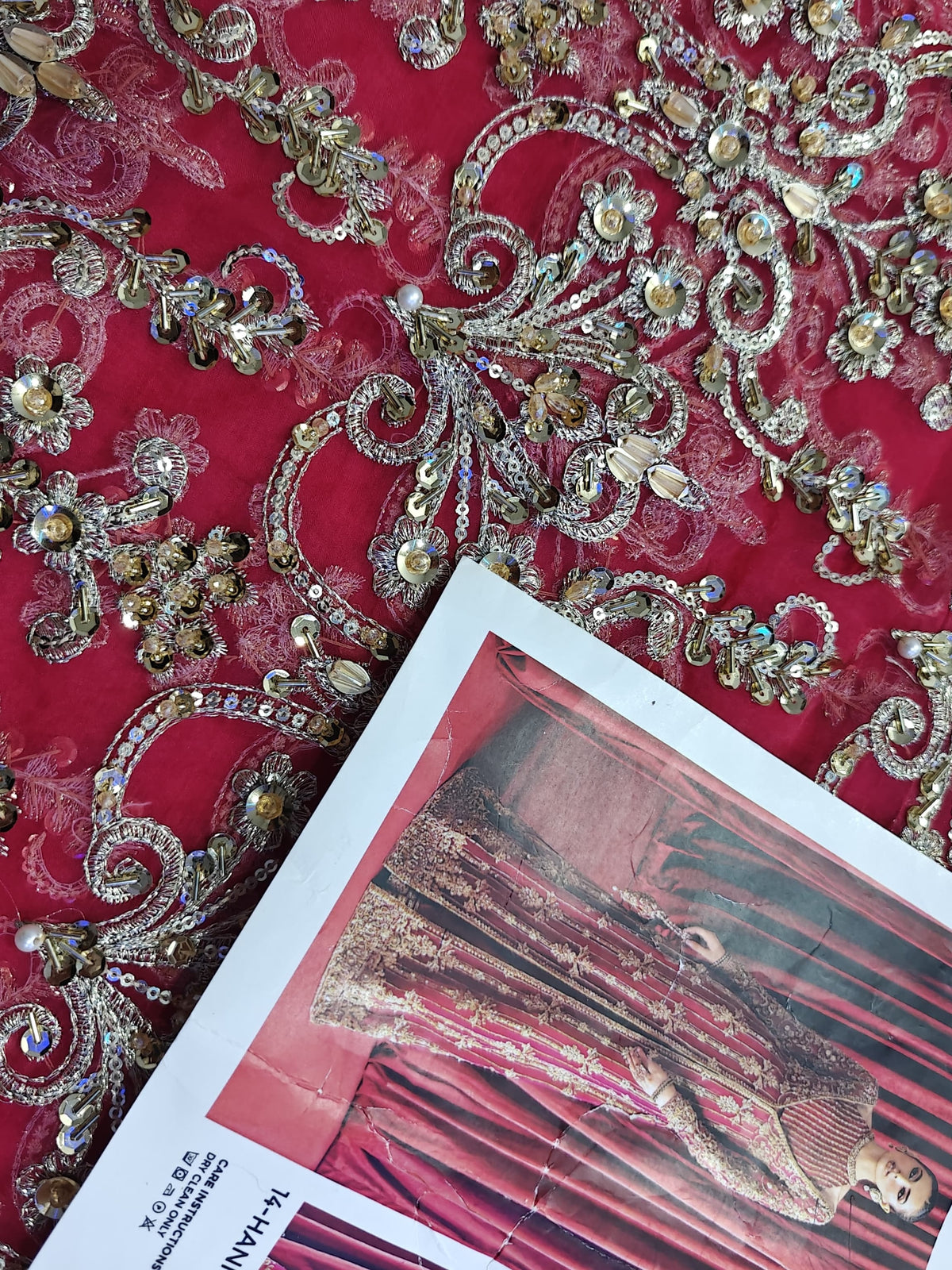 Kanwal Malik Haniya style — Mairaz raspberry fabric and embroidery detail, view 3 of 9