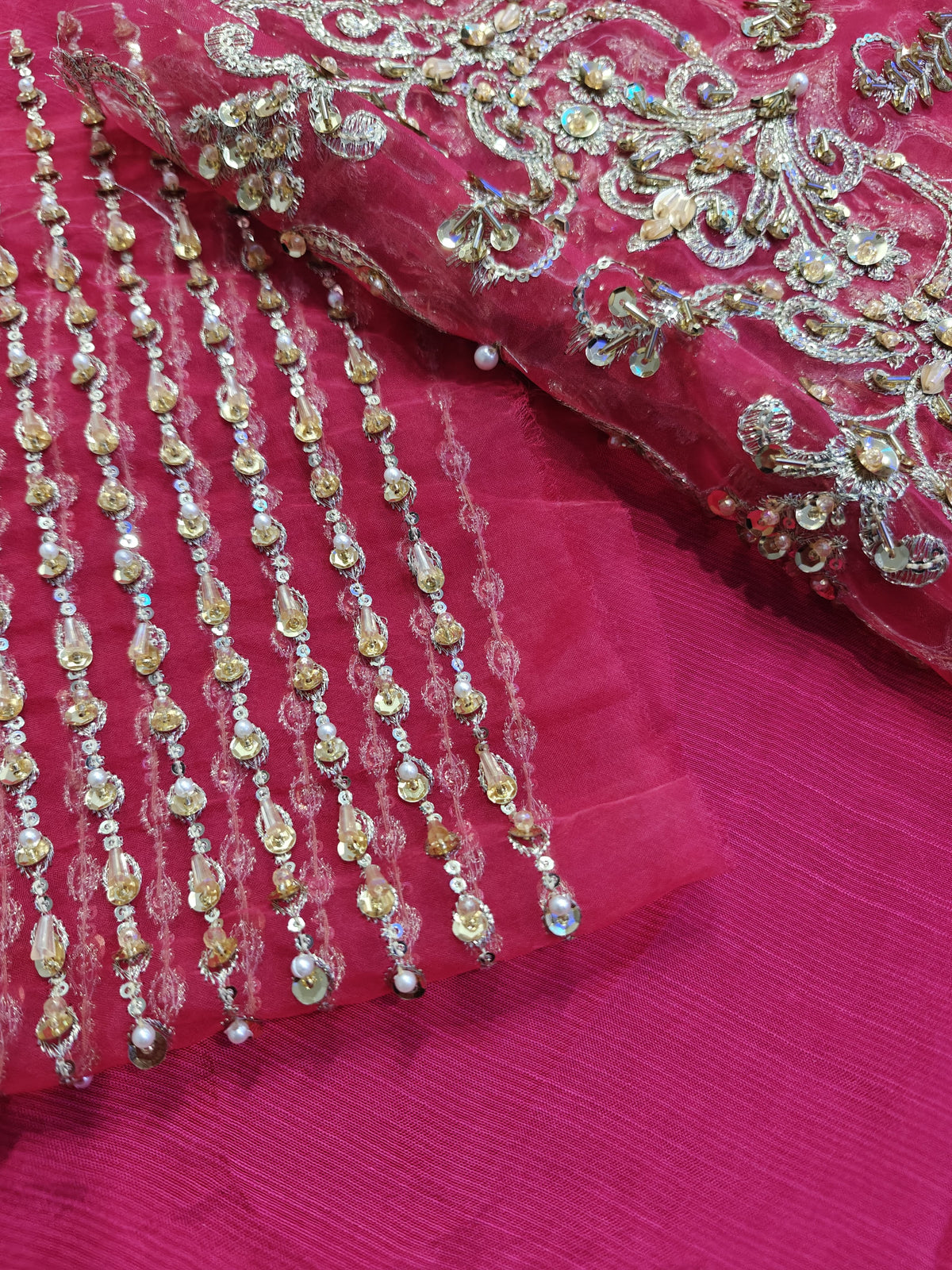 Kanwal Malik Haniya style — Mairaz raspberry fabric and embroidery detail, view 6 of 9
