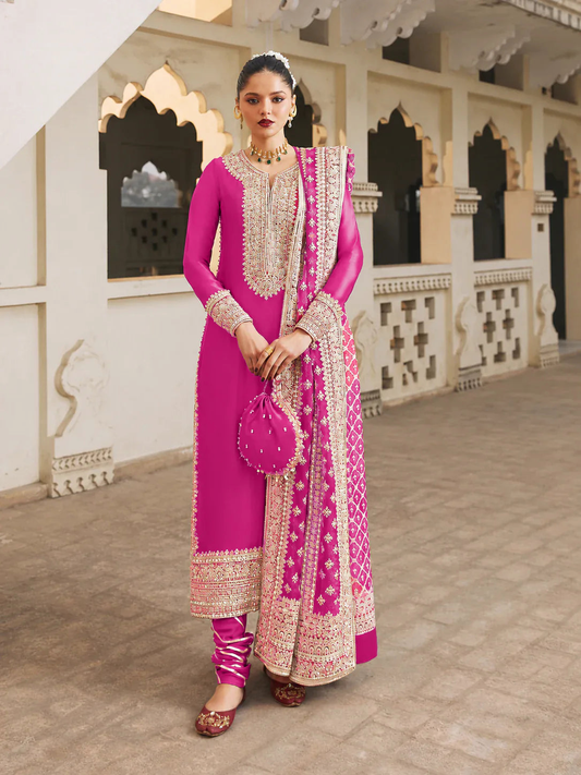 Kanwal Malik Noreen deep fuchsia pink full front outfit view