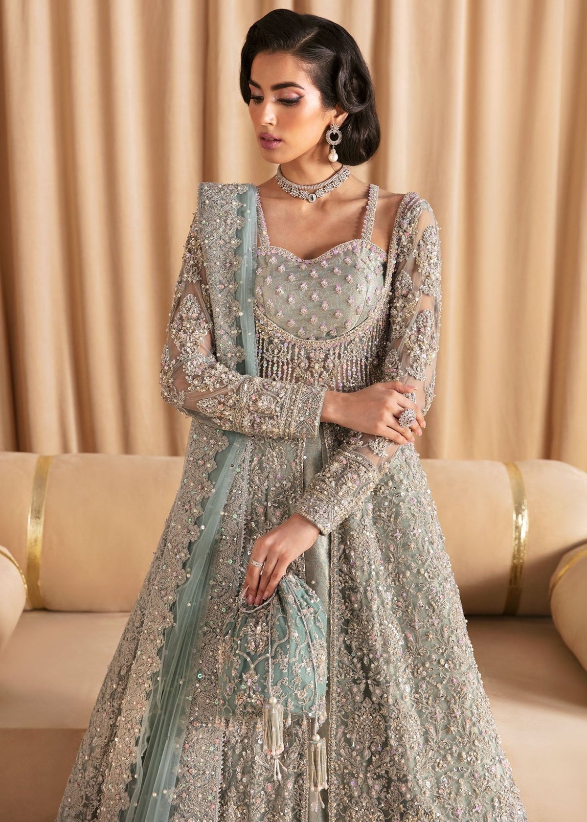 Kanwal Malik Rija style light blue pishwas lehenga alternate full view