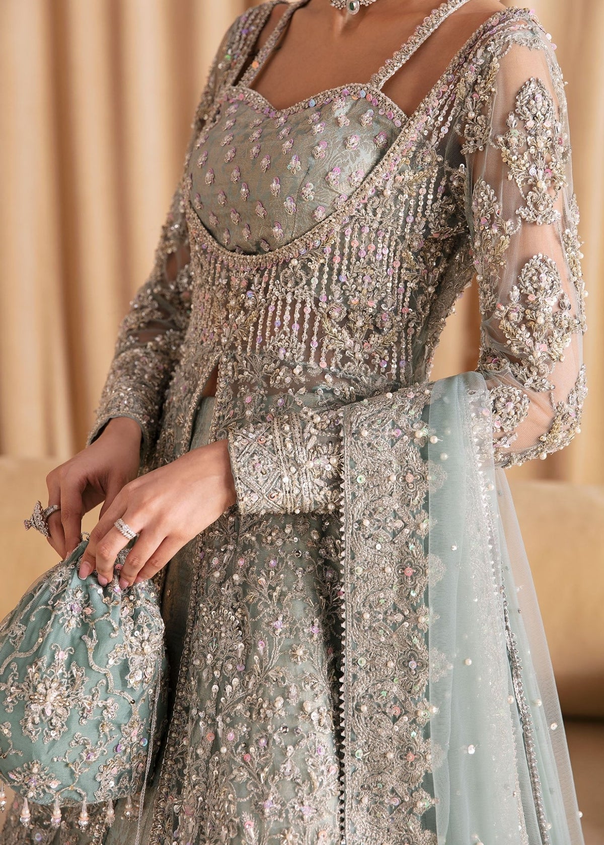 Kanwal Malik Rija style embellished pishwas detail view