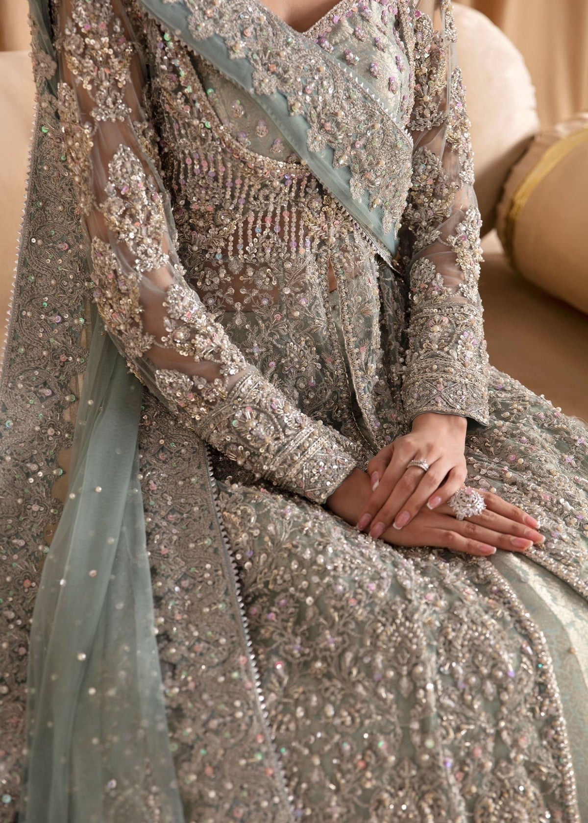 Kanwal Malik Rija style light blue formal outfit back and detail view