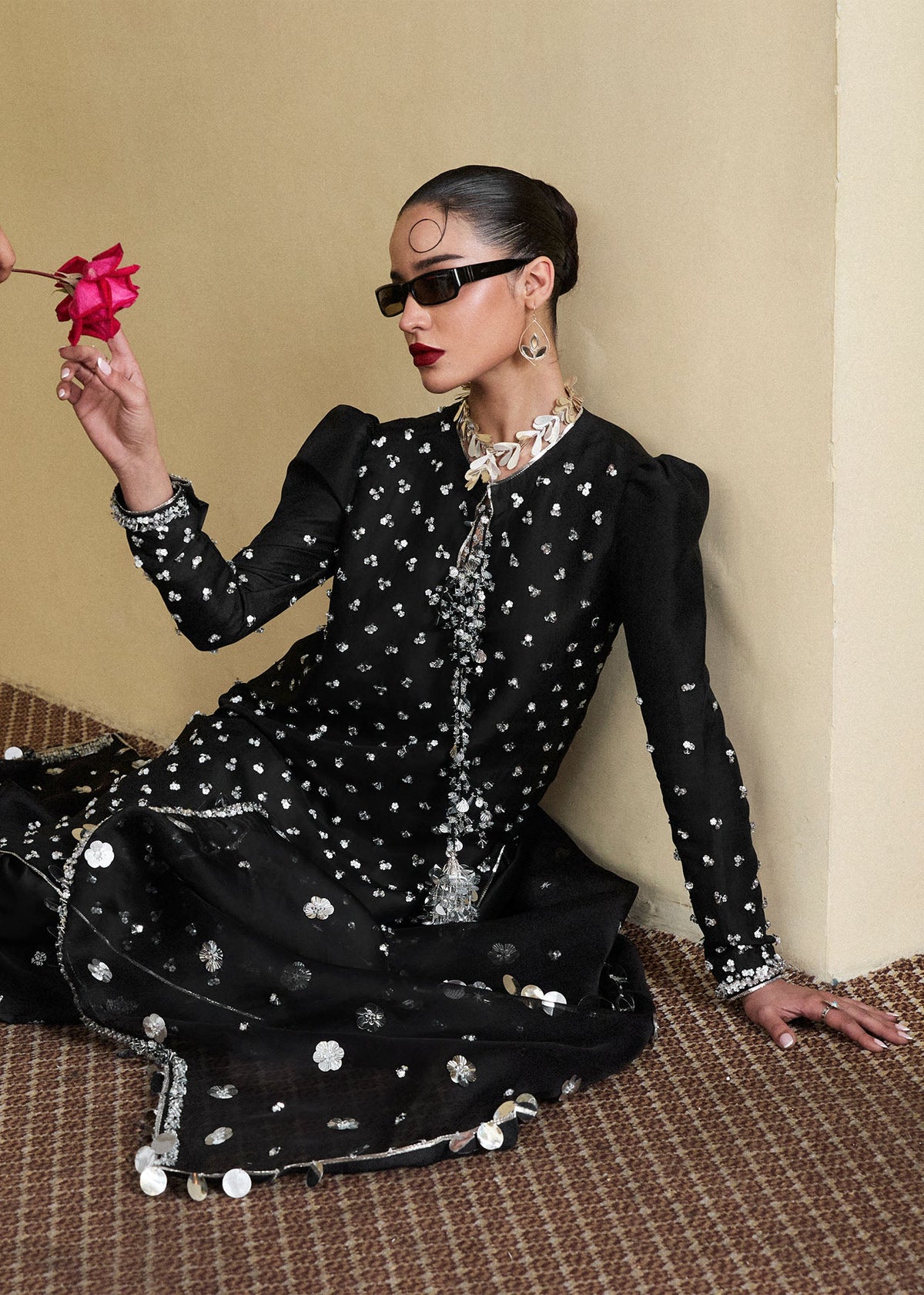 Hussain Rehar Kiara style jet black embroidered luxury ensemble – product view 6