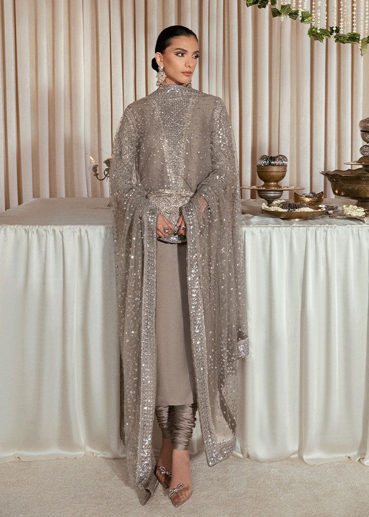Hussain Rehar Lucent style — Mairaz grey raw silk three-piece suit reference, view 1 of 13