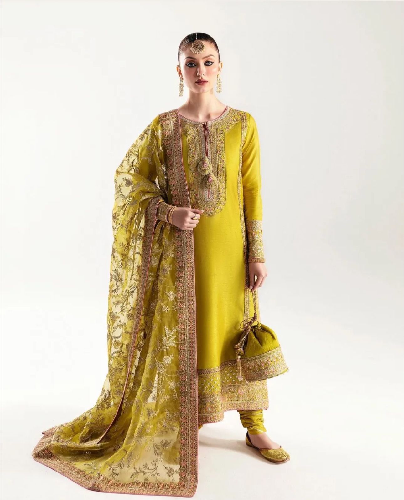 Hussain Rehar Mahpara Style — Mairaz Yellow Three-Piece Suit