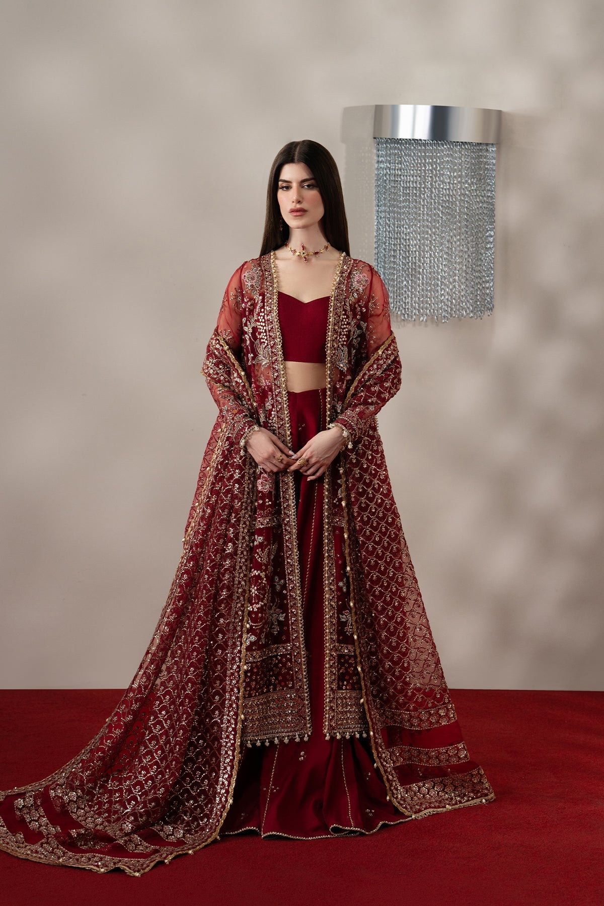 Florentine, made by MAIRAZ — red sharara, full-length front view