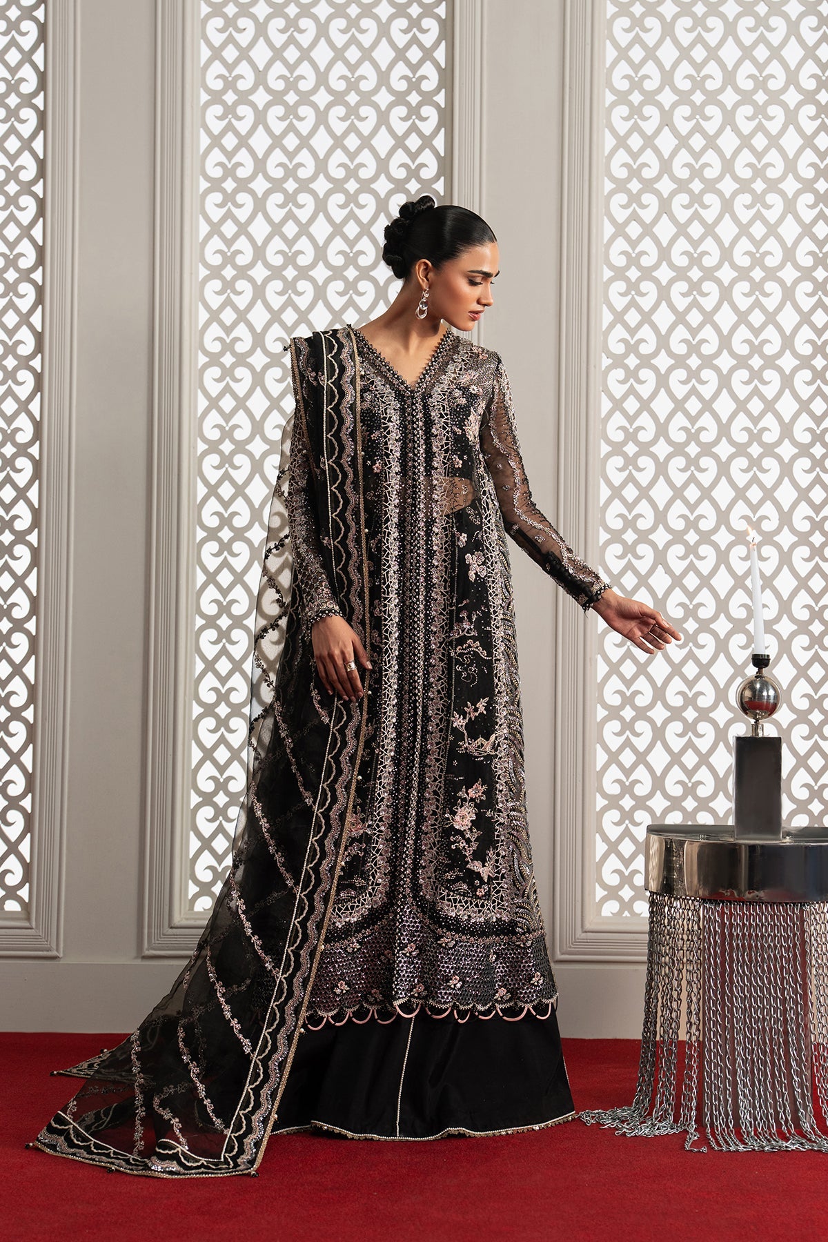 Magnifique, made by MAIRAZ — black sharara, full-length front view