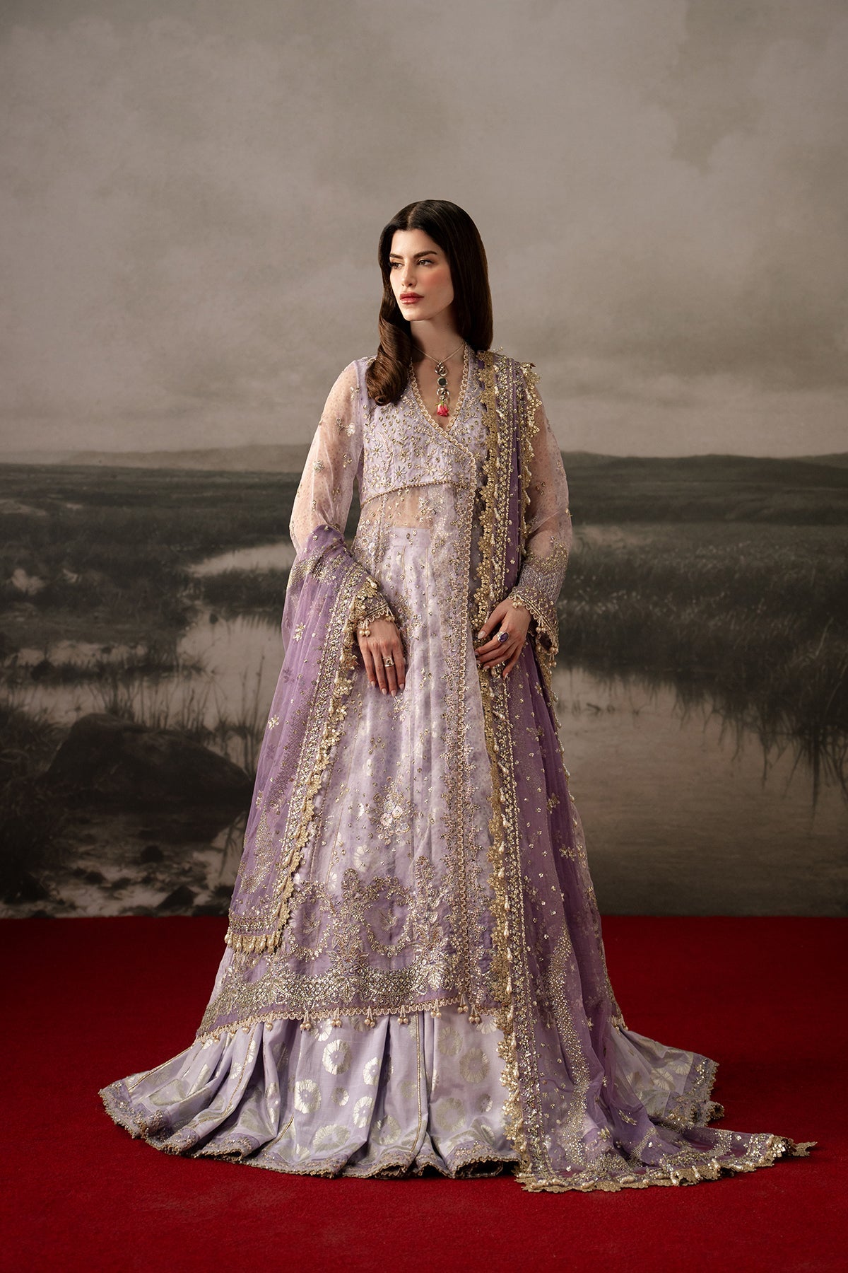 Monet, made by MAIRAZ — light purple lehenga suit, full-length front view
