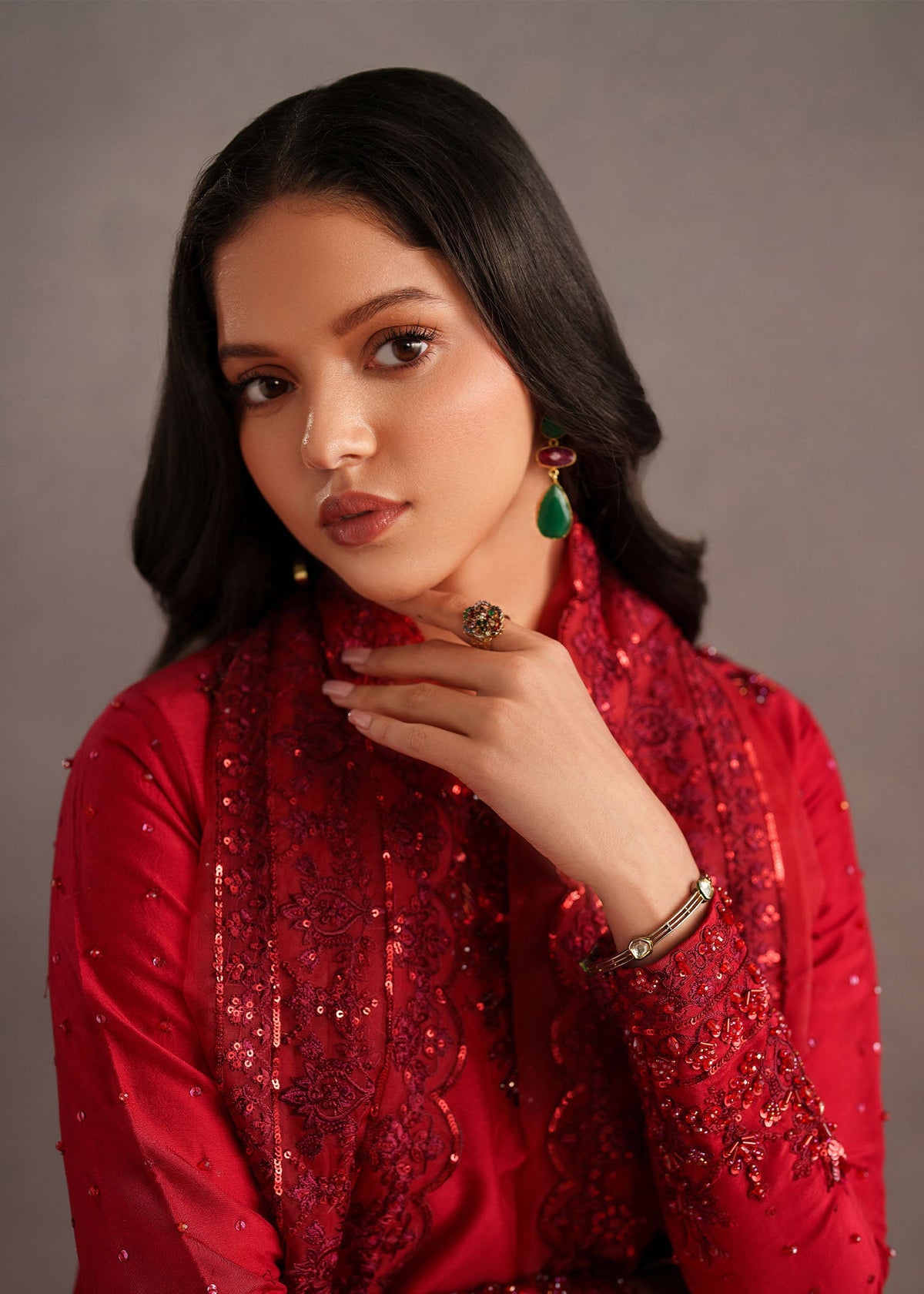 Aina red sharara suit, reference outfit photograph 7 — Made by Mairaz reproduction