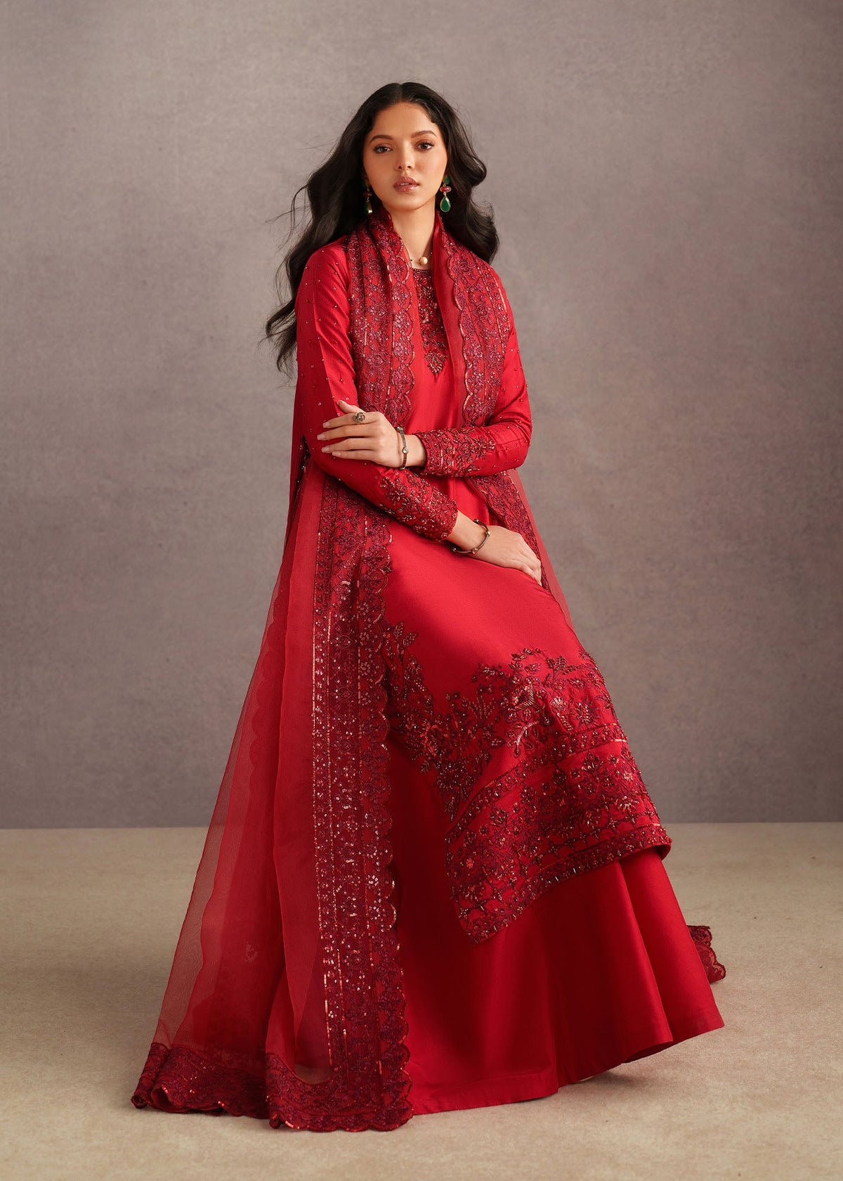 Aina red sharara suit, reference outfit photograph 8 — Made by Mairaz reproduction