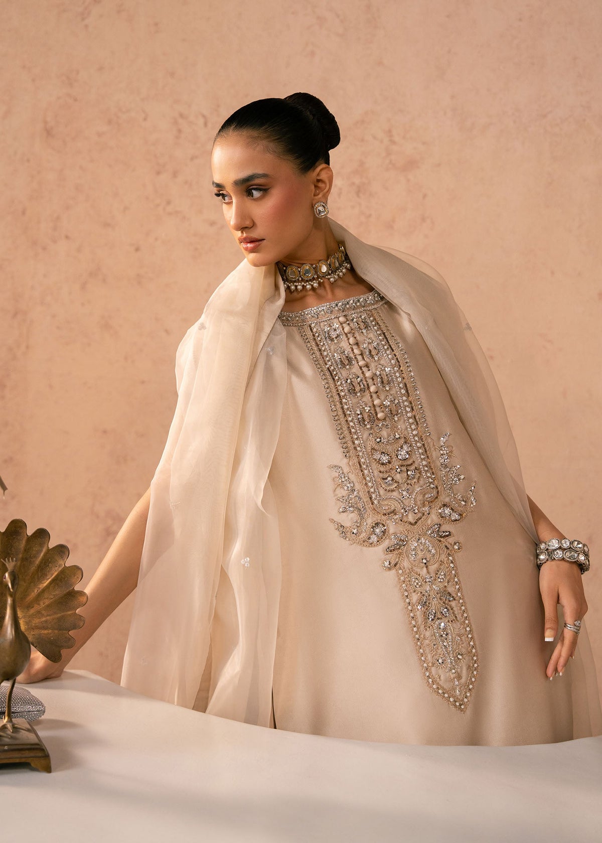 Anaya beige shirt suit, reference outfit photograph 7 — Made by Mairaz reproduction