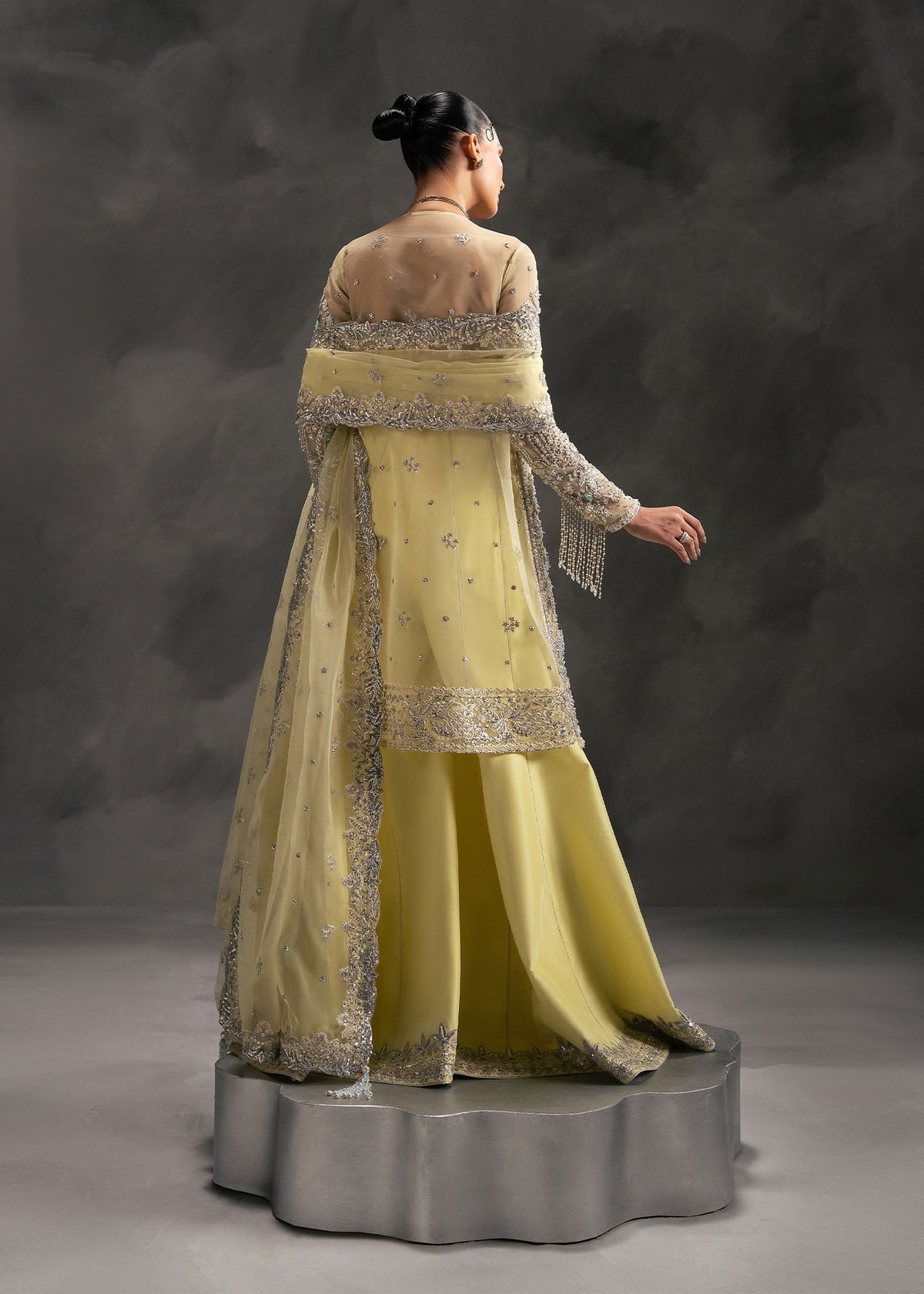 Ariana lime yellow long shirt with flared bottom, reference outfit photograph 3 — Made by Mairaz reproduction