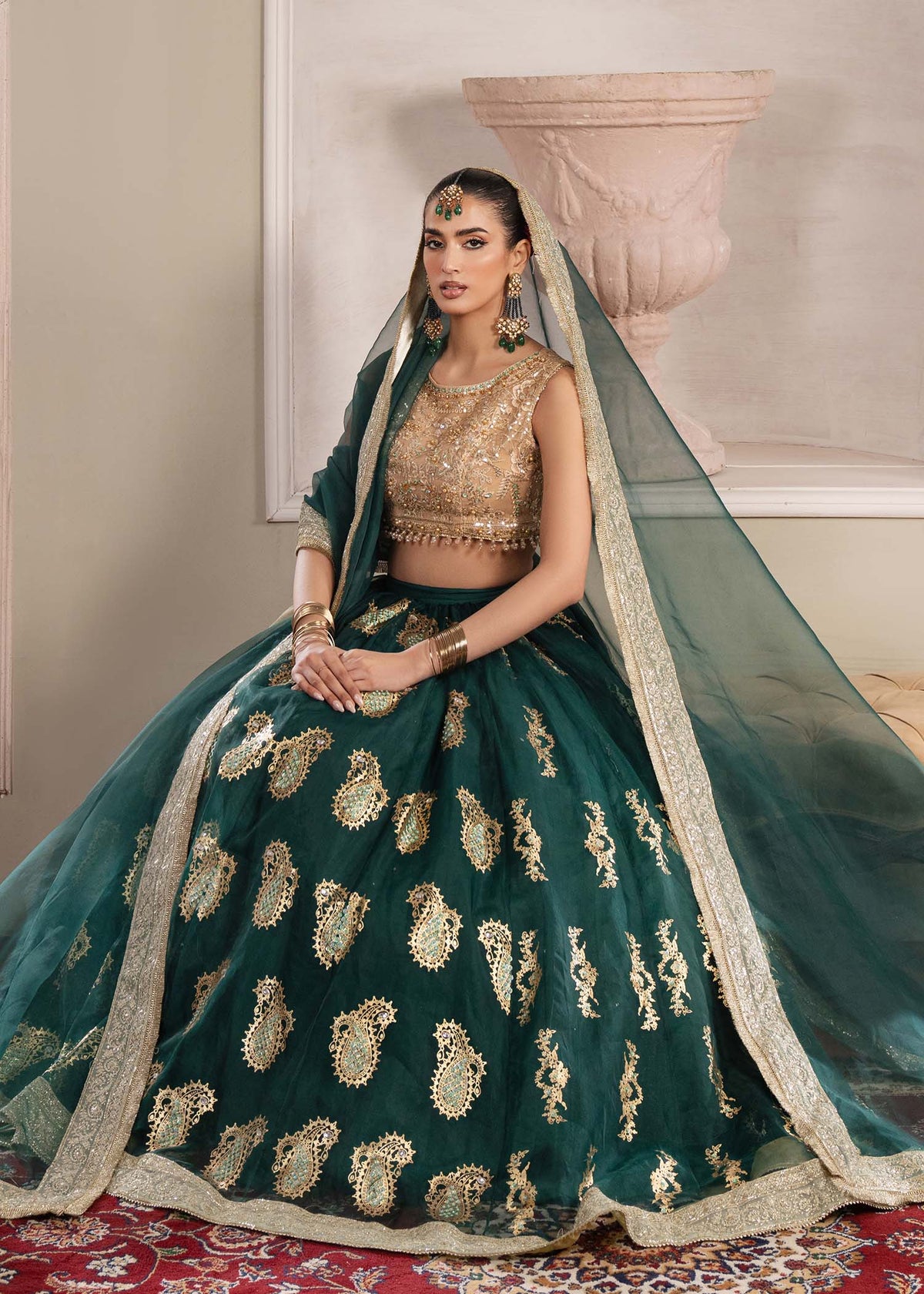 Aurelia bottle green lehenga choli, reference outfit photograph 1 — Made by Mairaz reproduction