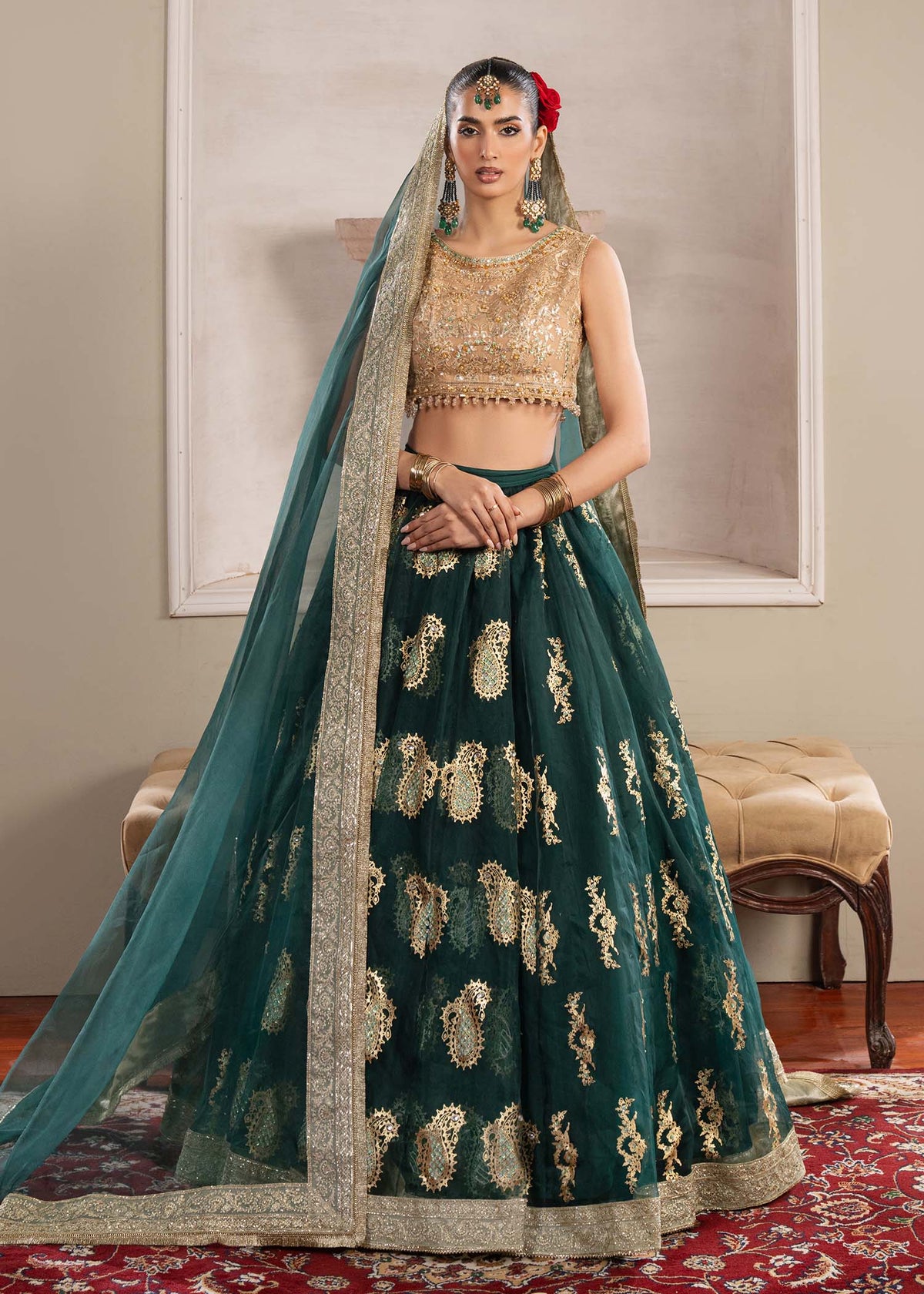 Aurelia bottle green lehenga choli, reference outfit photograph 3 — Made by Mairaz reproduction