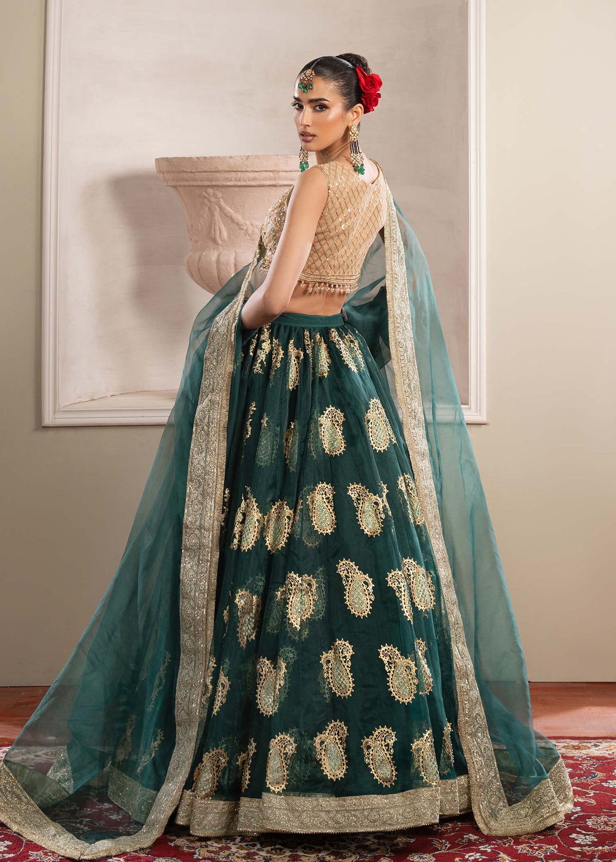Aurelia bottle green lehenga choli, reference outfit photograph 4 — Made by Mairaz reproduction