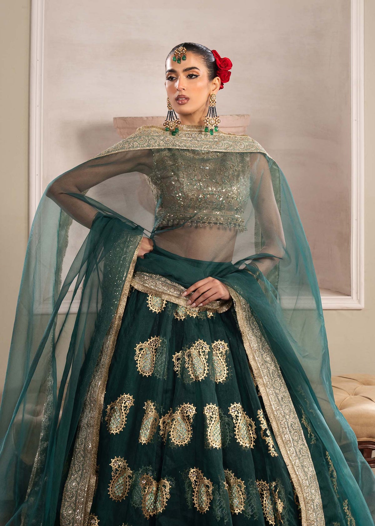 Aurelia bottle green lehenga choli, reference outfit photograph 5 — Made by Mairaz reproduction