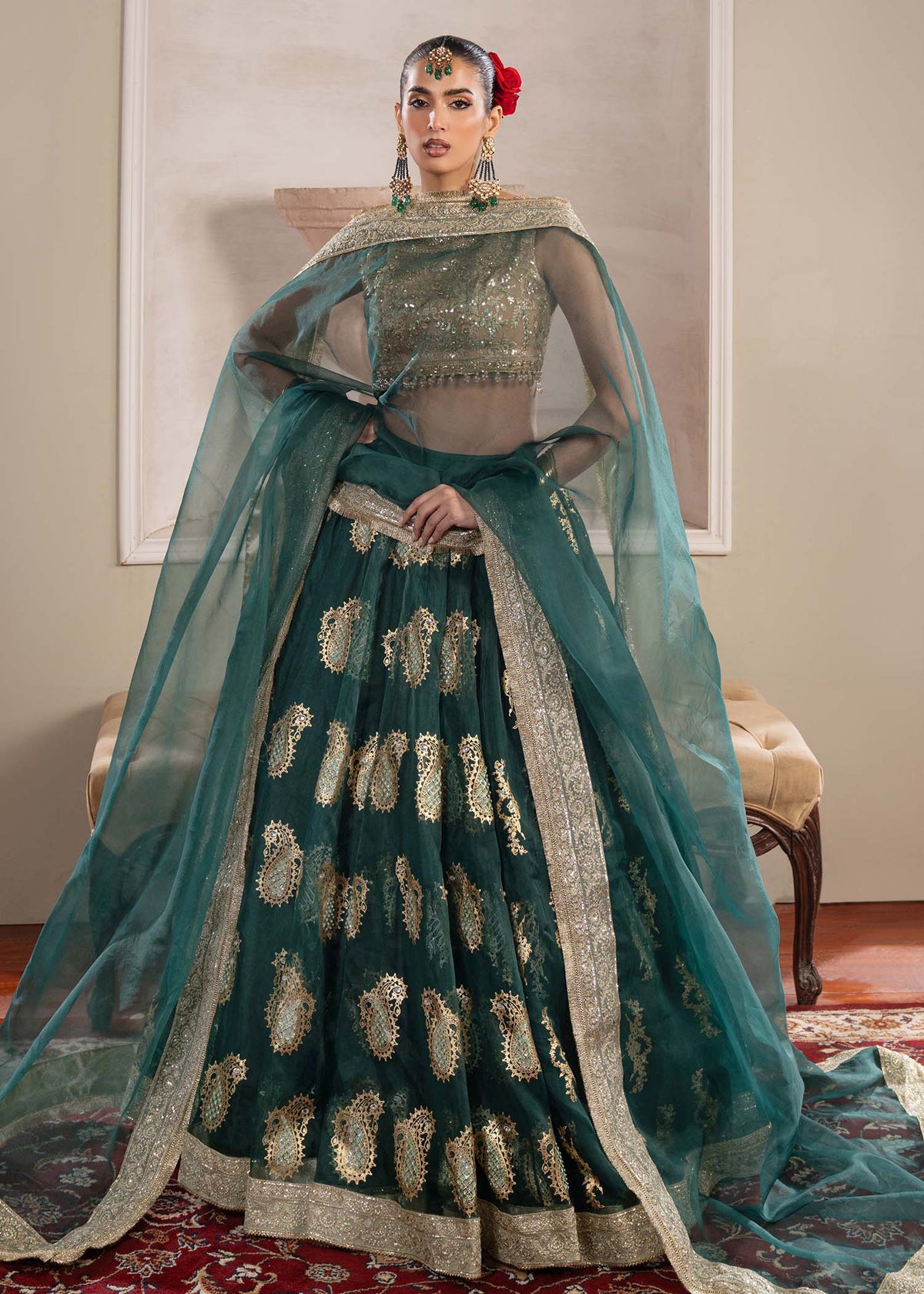 Aurelia bottle green lehenga choli, reference outfit photograph 6 — Made by Mairaz reproduction