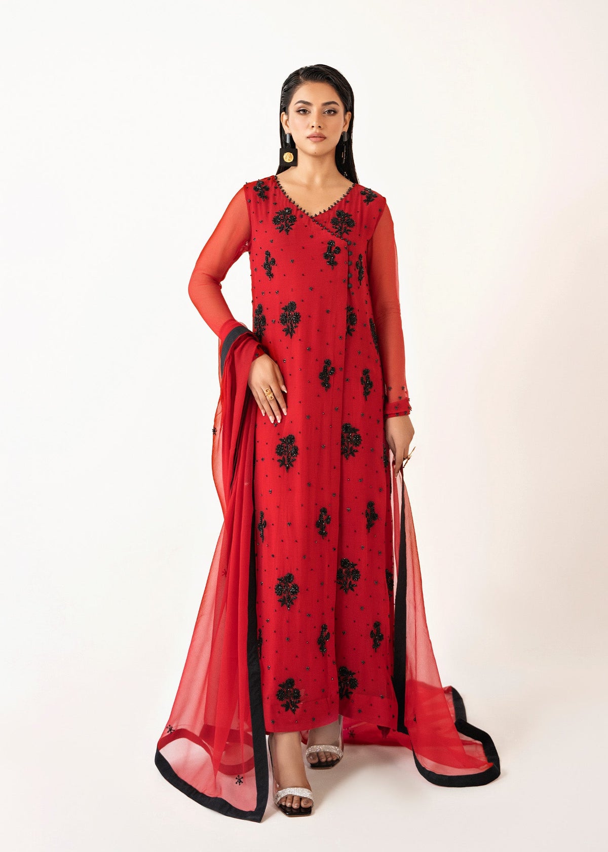 Aurora red kaftan, reference outfit photograph 1 — Made by Mairaz reproduction
