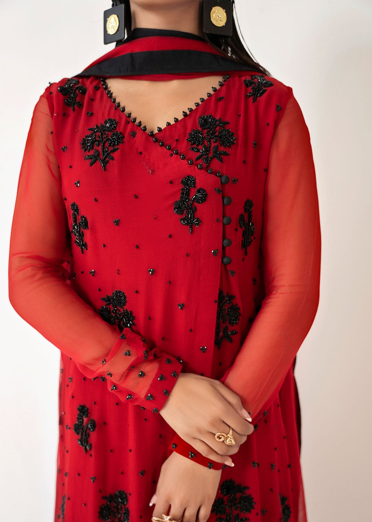 Aurora red kaftan, reference outfit photograph 2 — Made by Mairaz reproduction