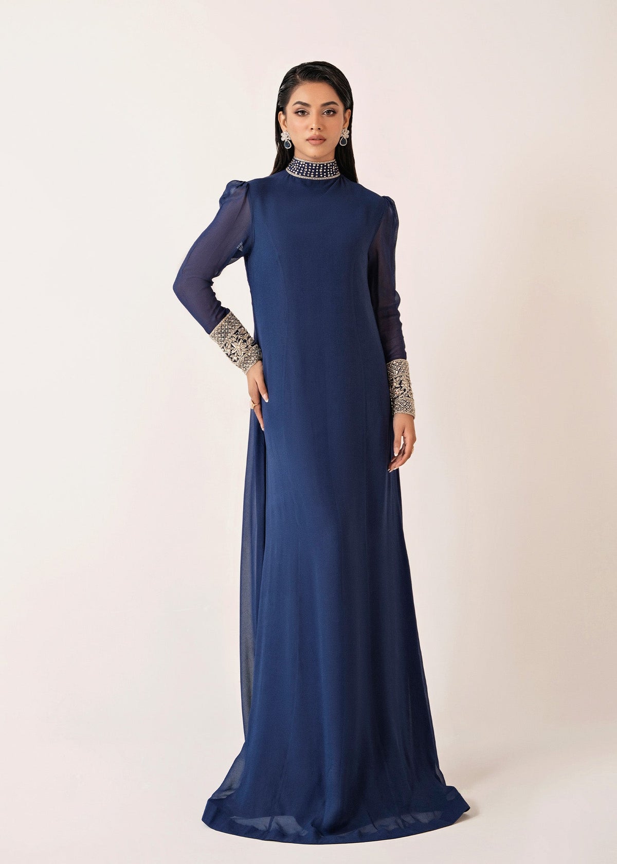 Azure blue kaftan, reference outfit photograph 1 — Made by Mairaz reproduction