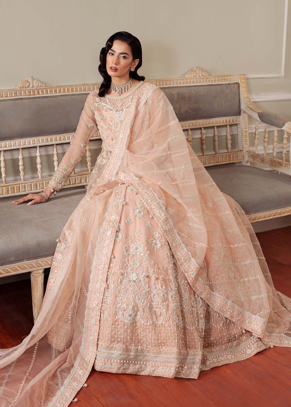 Cascade peach pink pishwas, reference outfit photograph 1 — Made by Mairaz reproduction