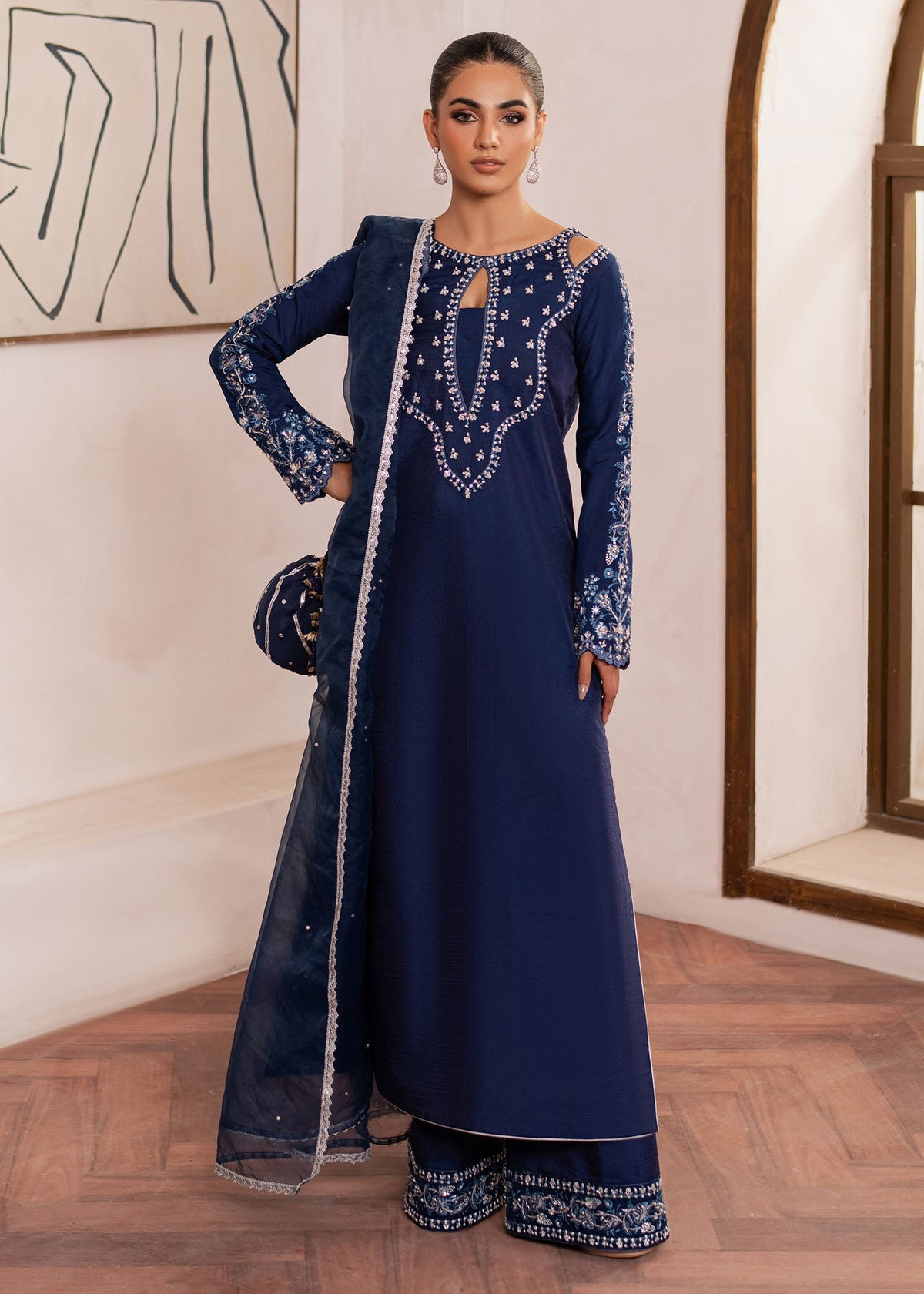 Celine navy blue shirt suit, reference outfit photograph 1 — Made by Mairaz reproduction