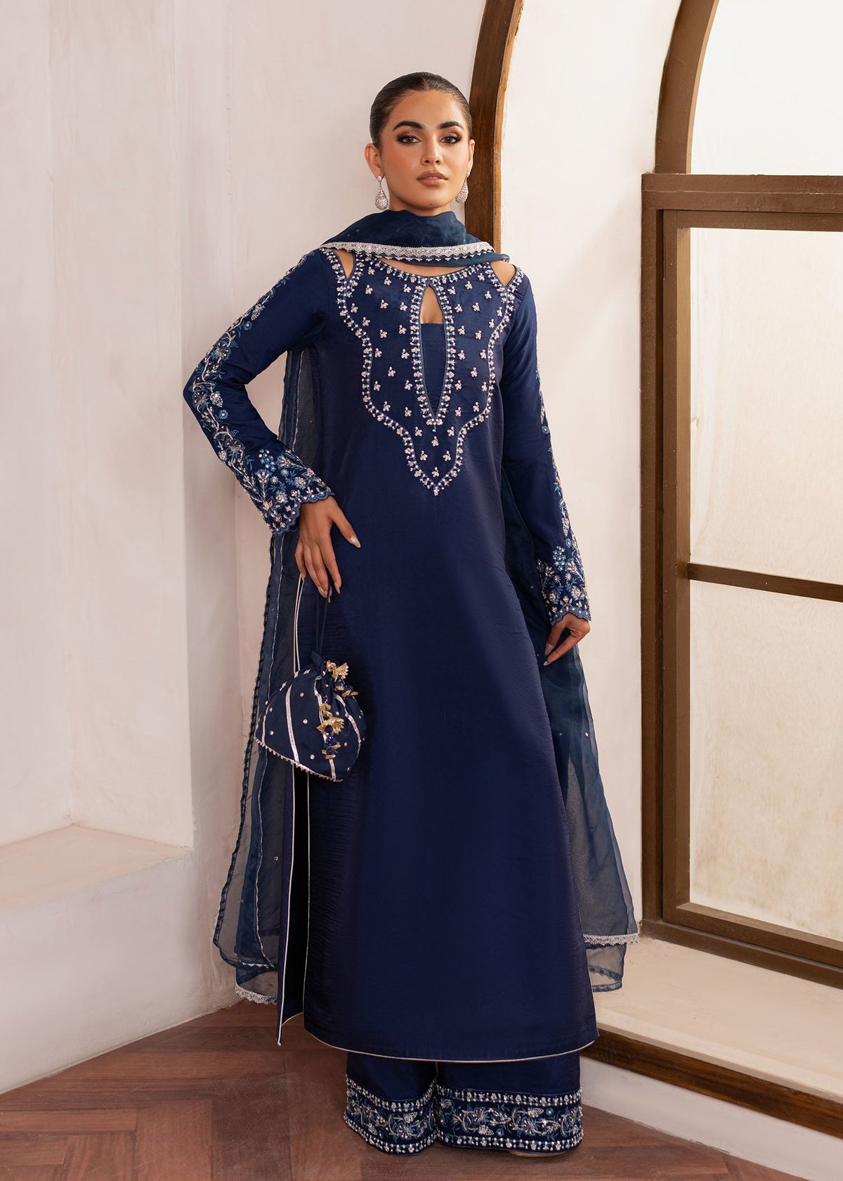 Celine navy blue shirt suit, reference outfit photograph 2 — Made by Mairaz reproduction