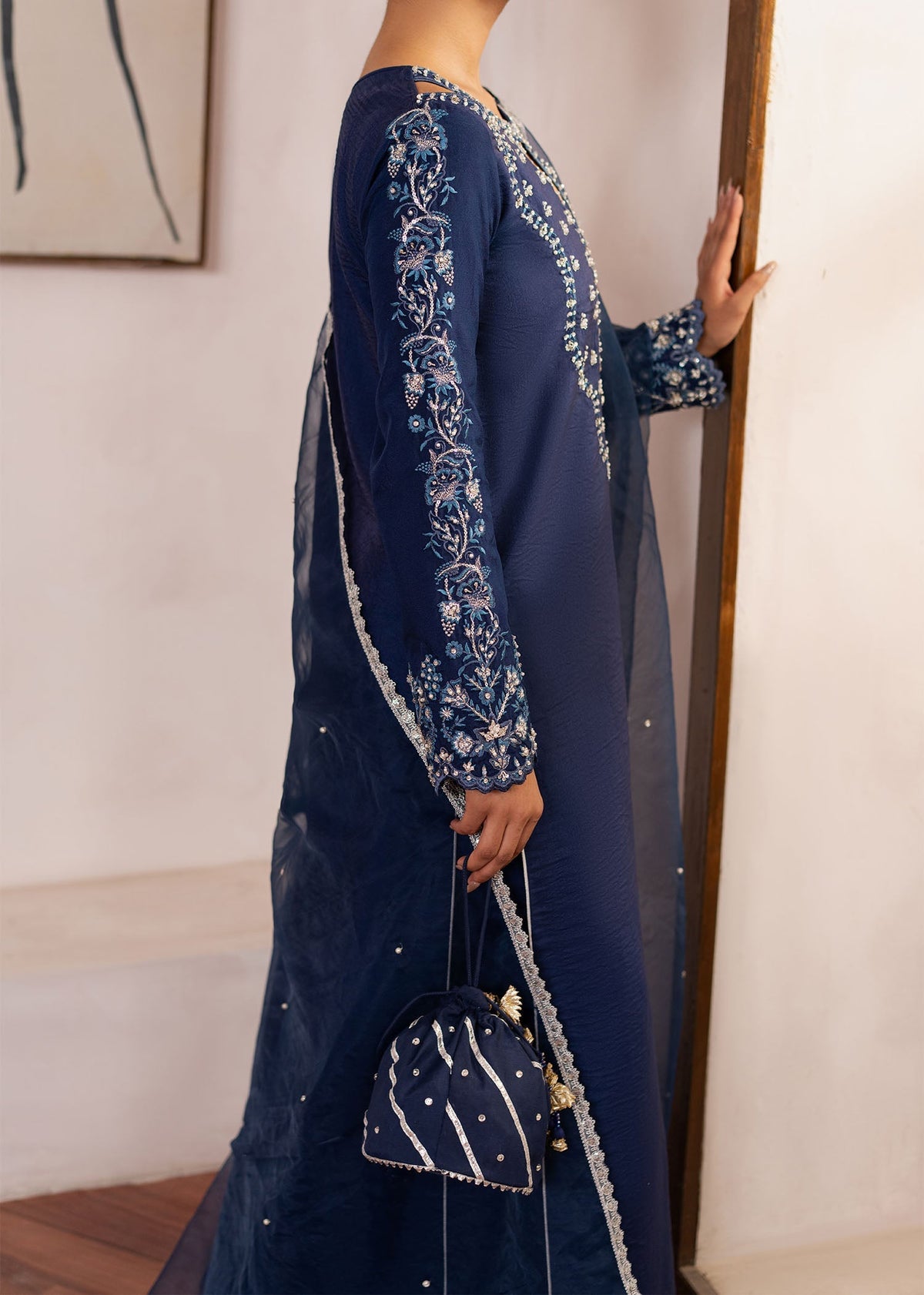 Celine navy blue shirt suit, reference outfit photograph 3 — Made by Mairaz reproduction