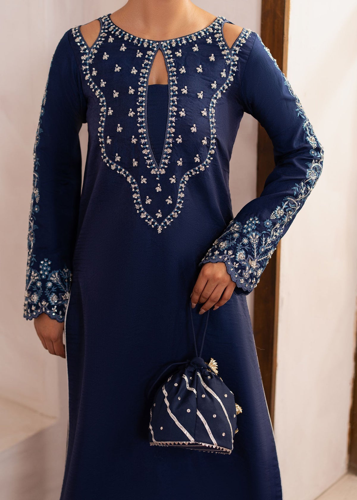 Celine navy blue shirt suit, reference outfit photograph 4 — Made by Mairaz reproduction