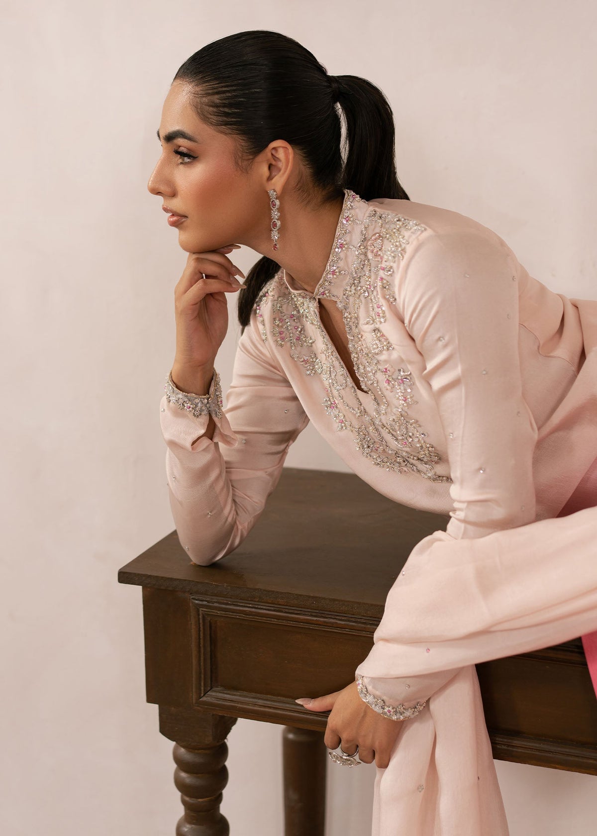 Coral ombre sharara suit, reference outfit photograph 7 — Made by Mairaz reproduction