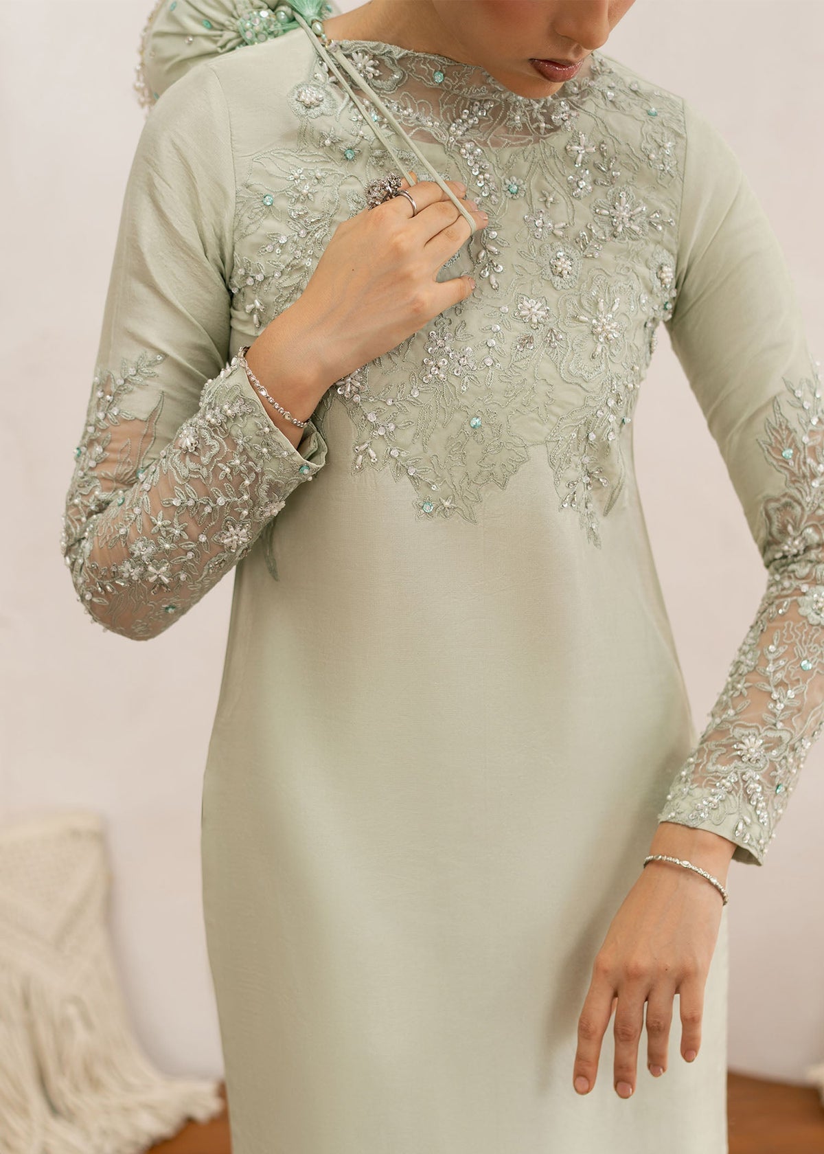 Daphne apple green shirt suit, reference outfit photograph 5 — Made by Mairaz reproduction